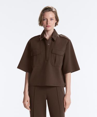 Utility short-sleeve sweatshirt with cotton piqué — DARK BROWN 1