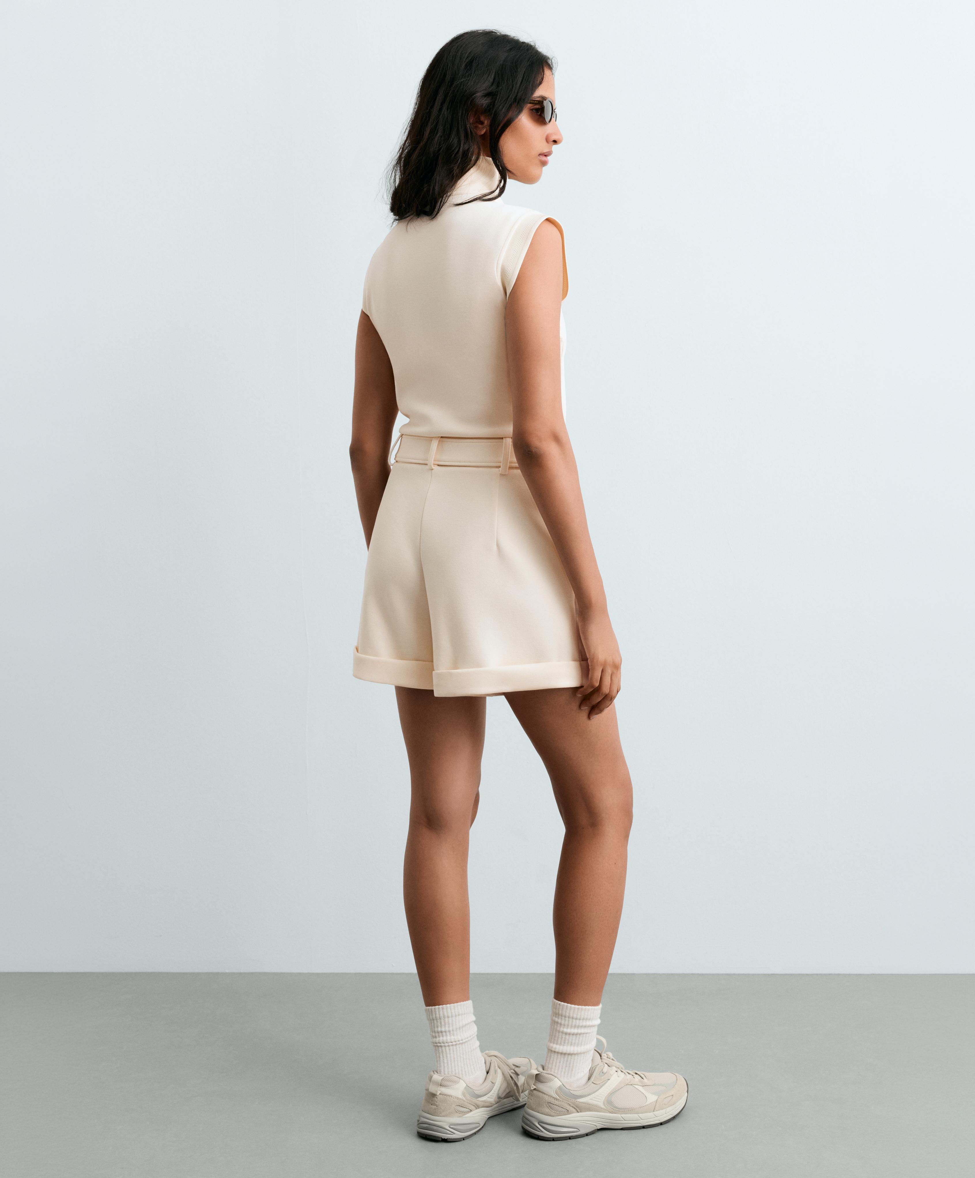 Cotton piqué short jumpsuit — PALE ECRU