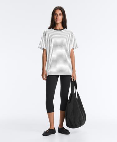 Oversize short-sleeved cotton blend T-shirt with contrast stripes — WHITE  2