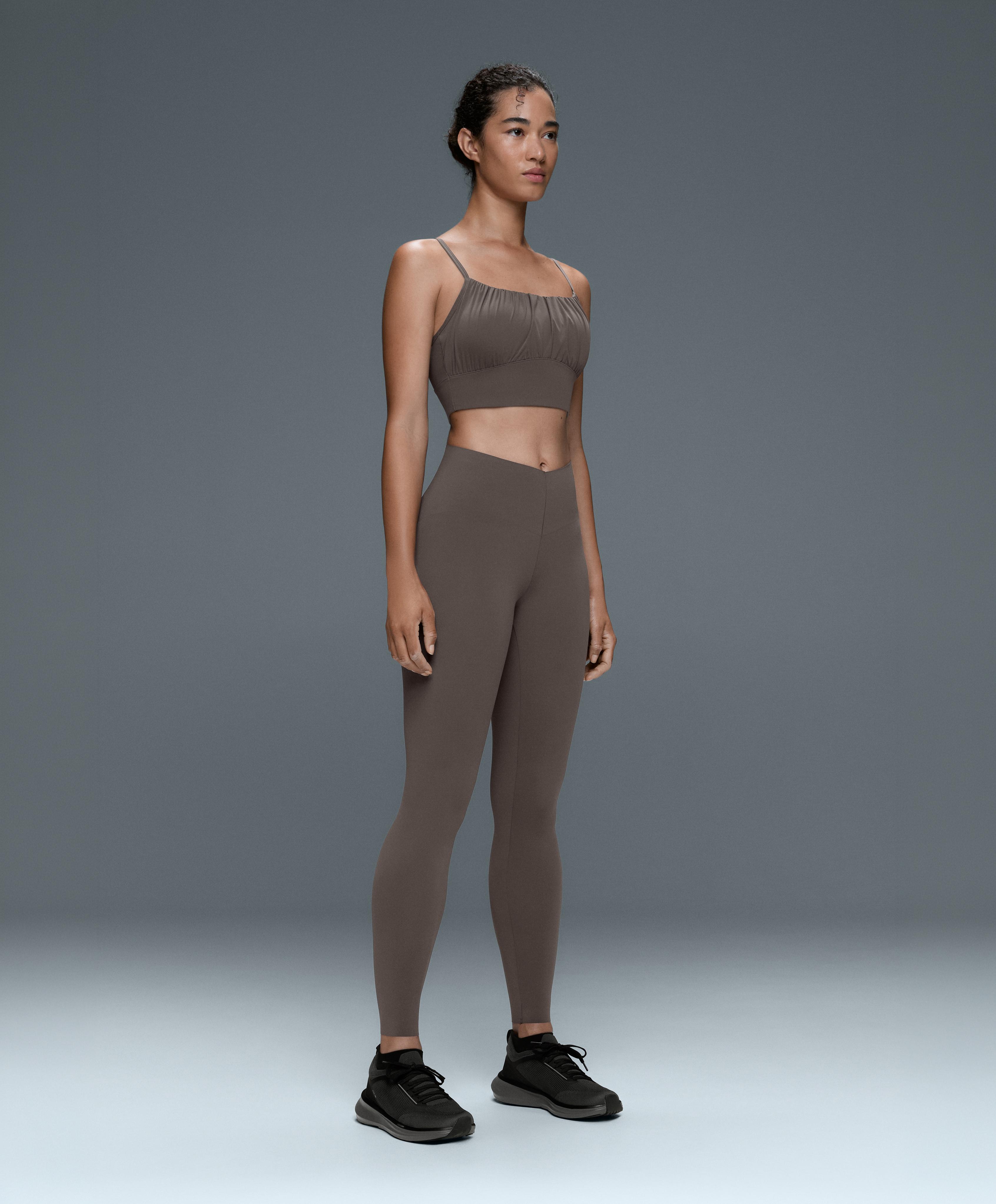 V-cut Light Touch 65cm high-rise ankle-length leggings — BROWN-KHAKI