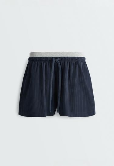 Pinstripe cotton pique shorts — NAVY BLUE 5