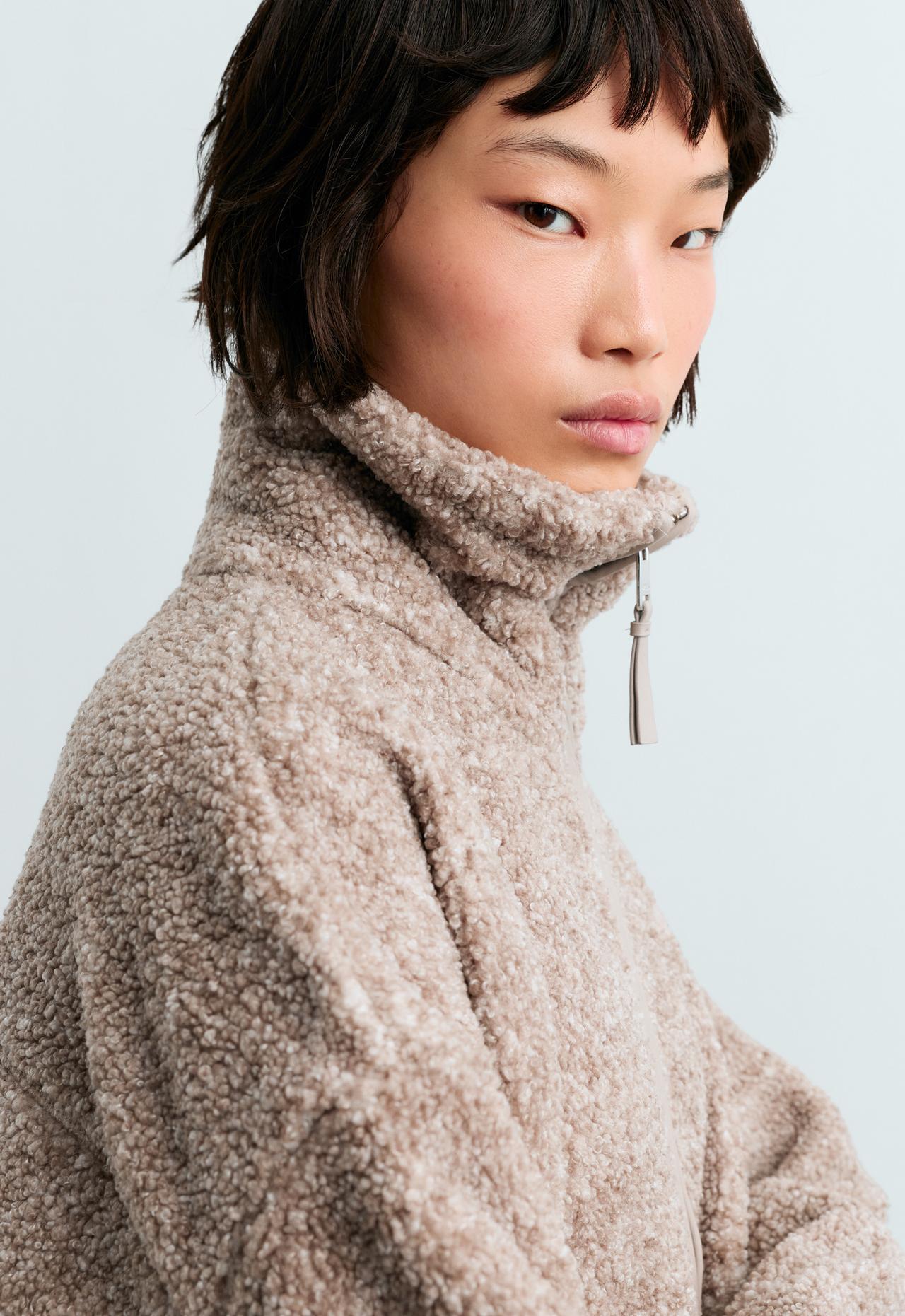 High-neck faux-shearling jacket — TAUPE