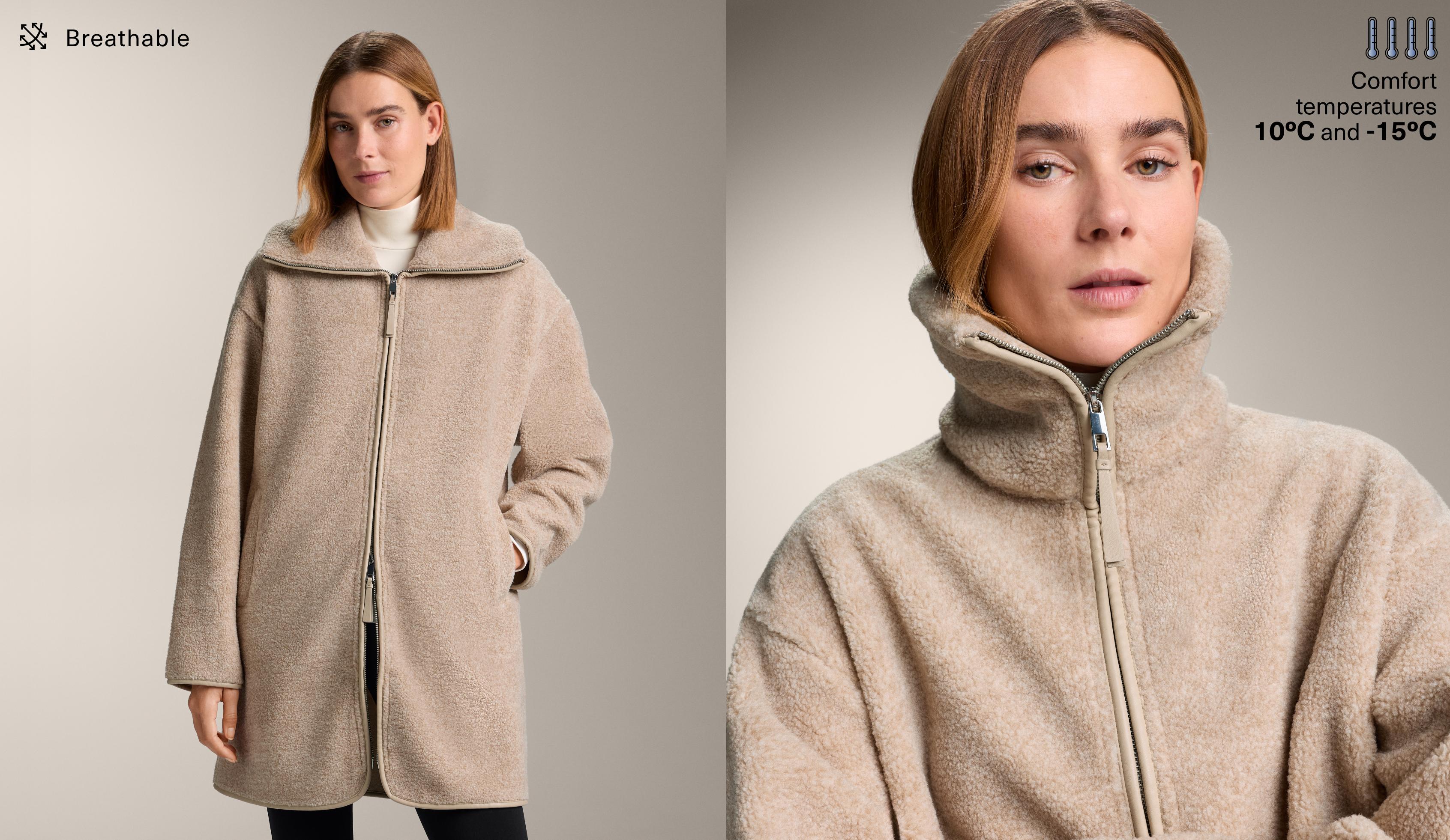 Long faux-shearling jacket — SAND MELANGE