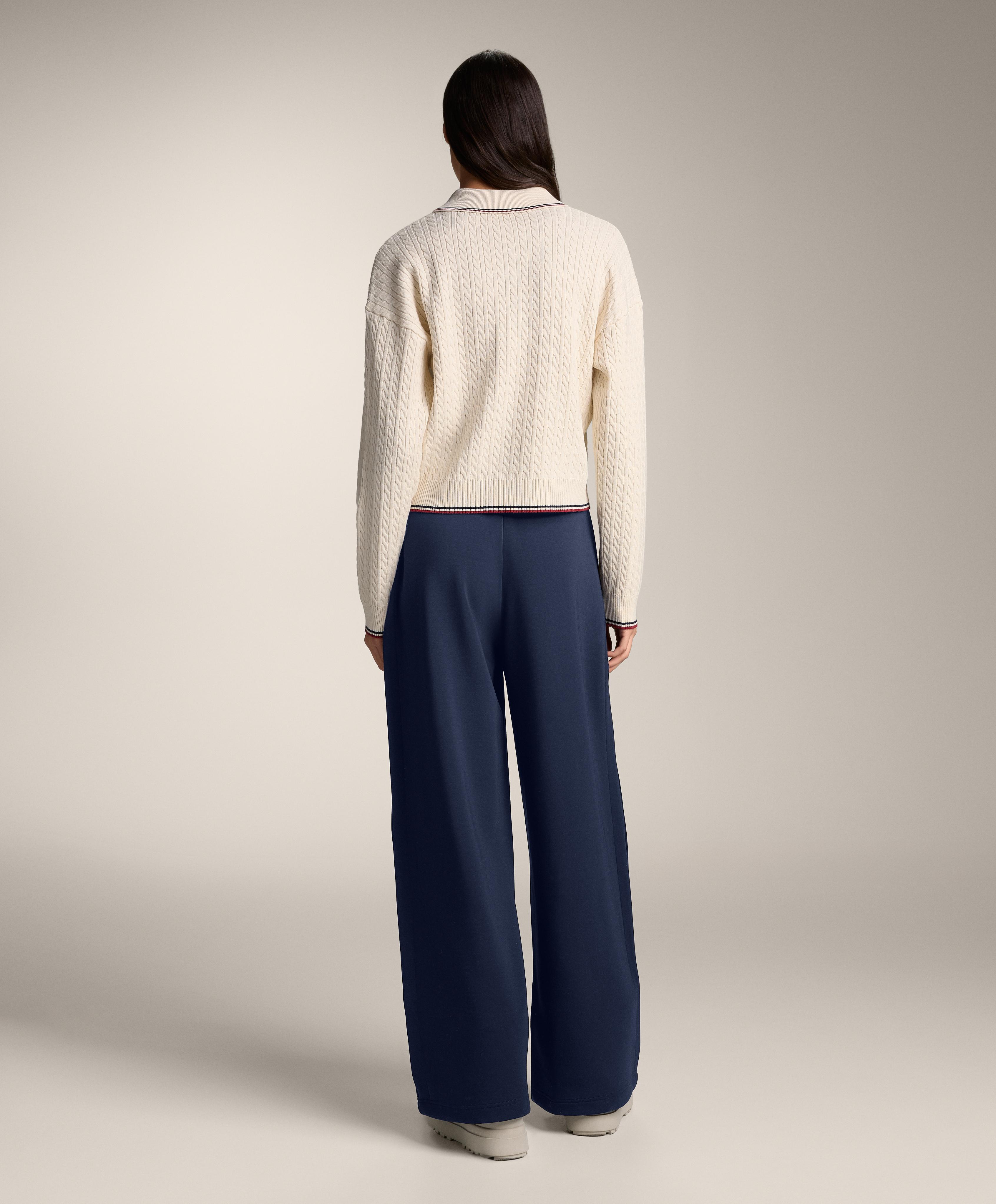 Mini cable knit polo neck jumper — ECRU