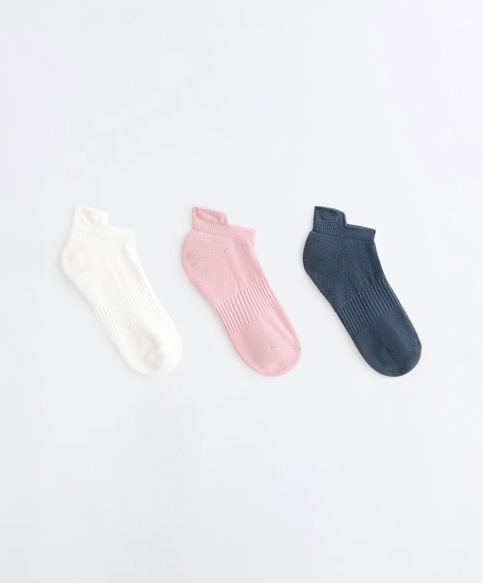 3 pairs of tab cotton blend sneaker socks — PALE PINK