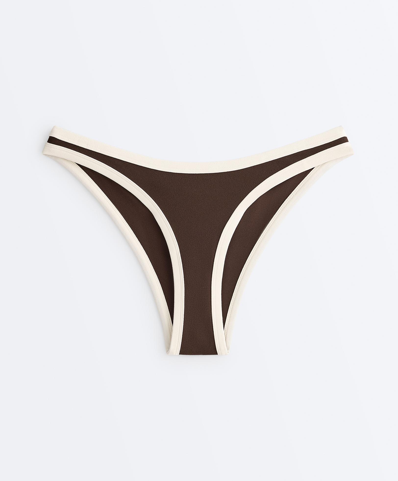 Contrast trim U-cut medium-coverage bikini briefs — DARK BROWN