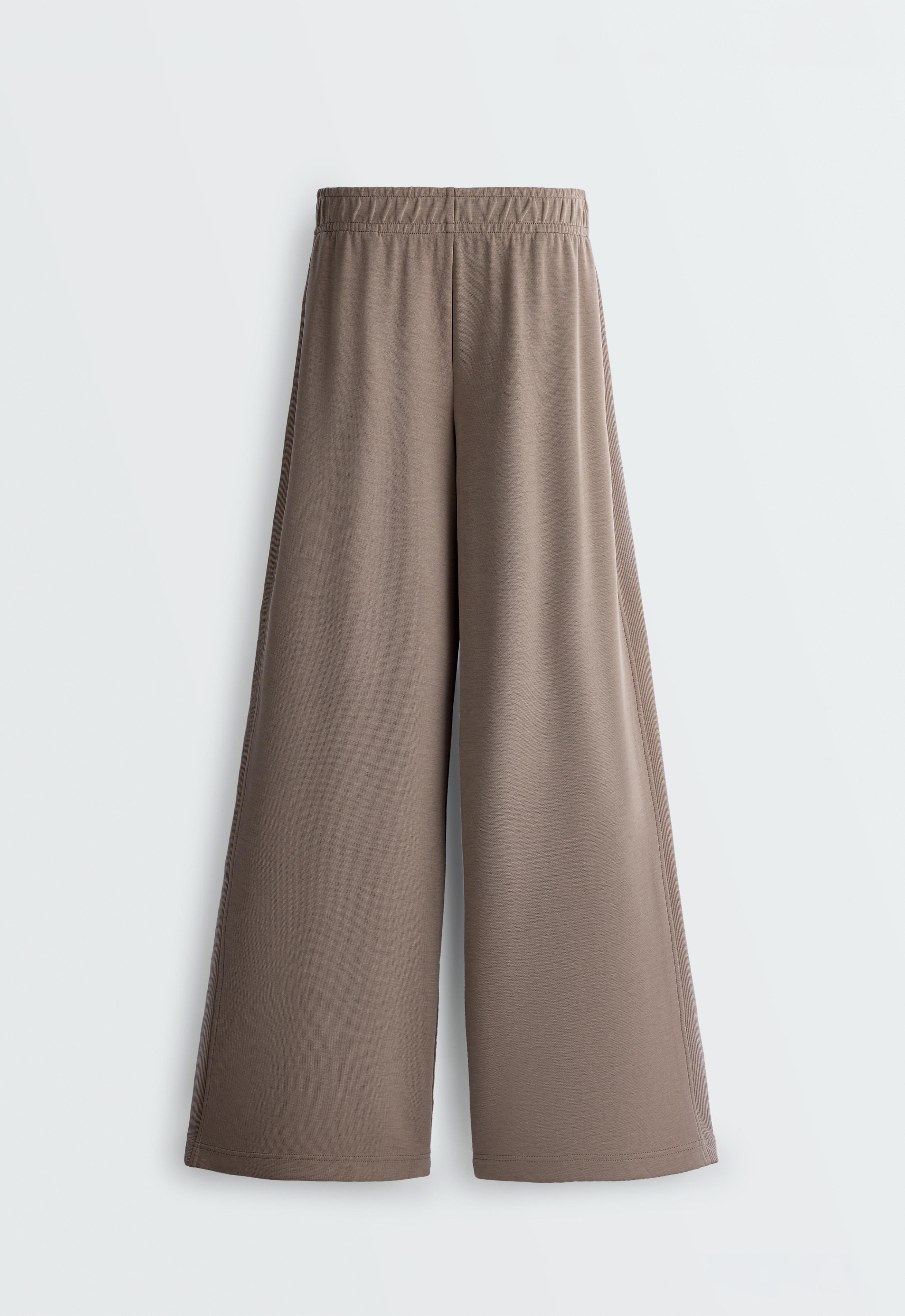 Soft-touch modal wide straight-leg rib trousers — MINK