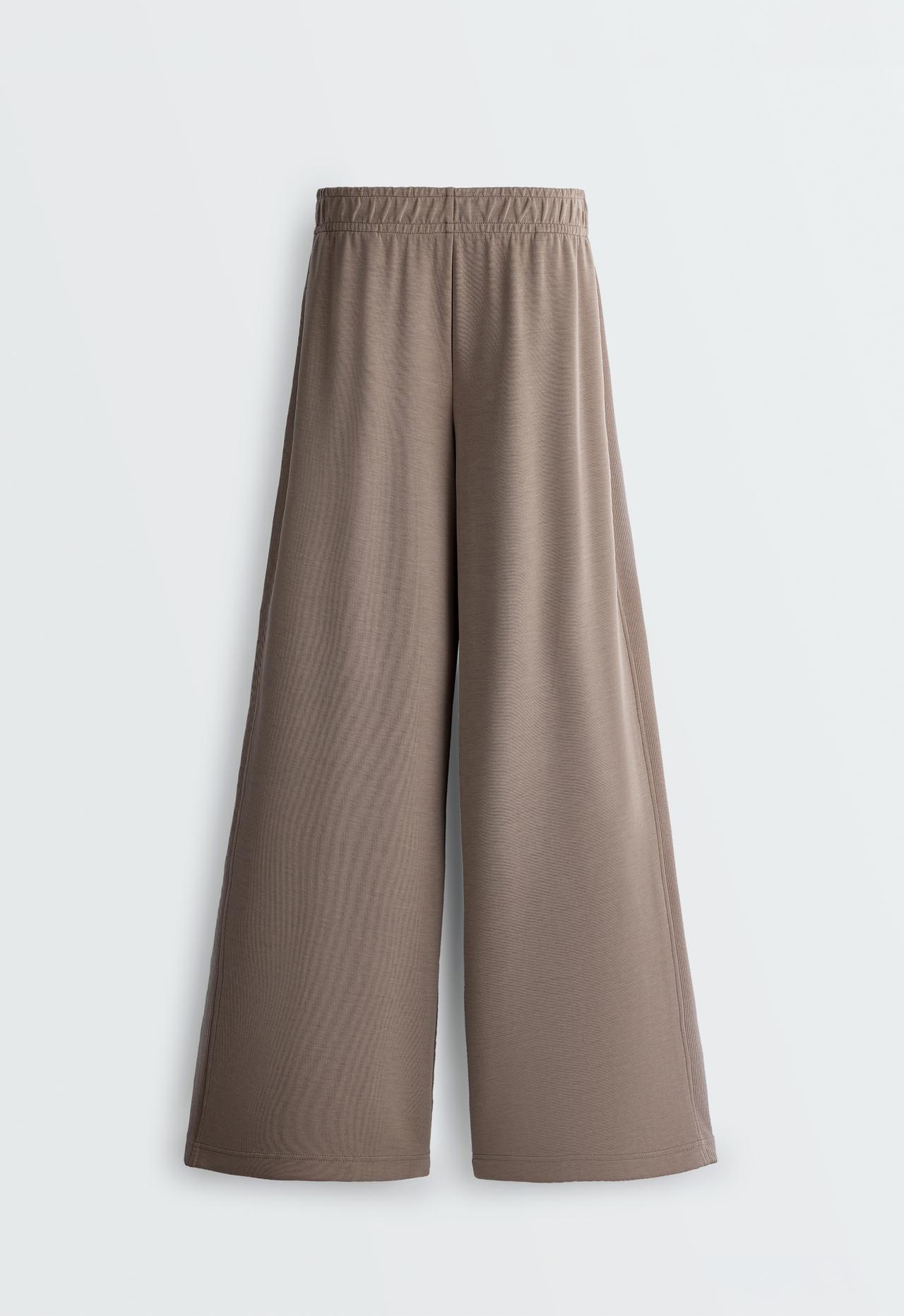Soft-touch modal wide straight-leg rib trousers — MINK