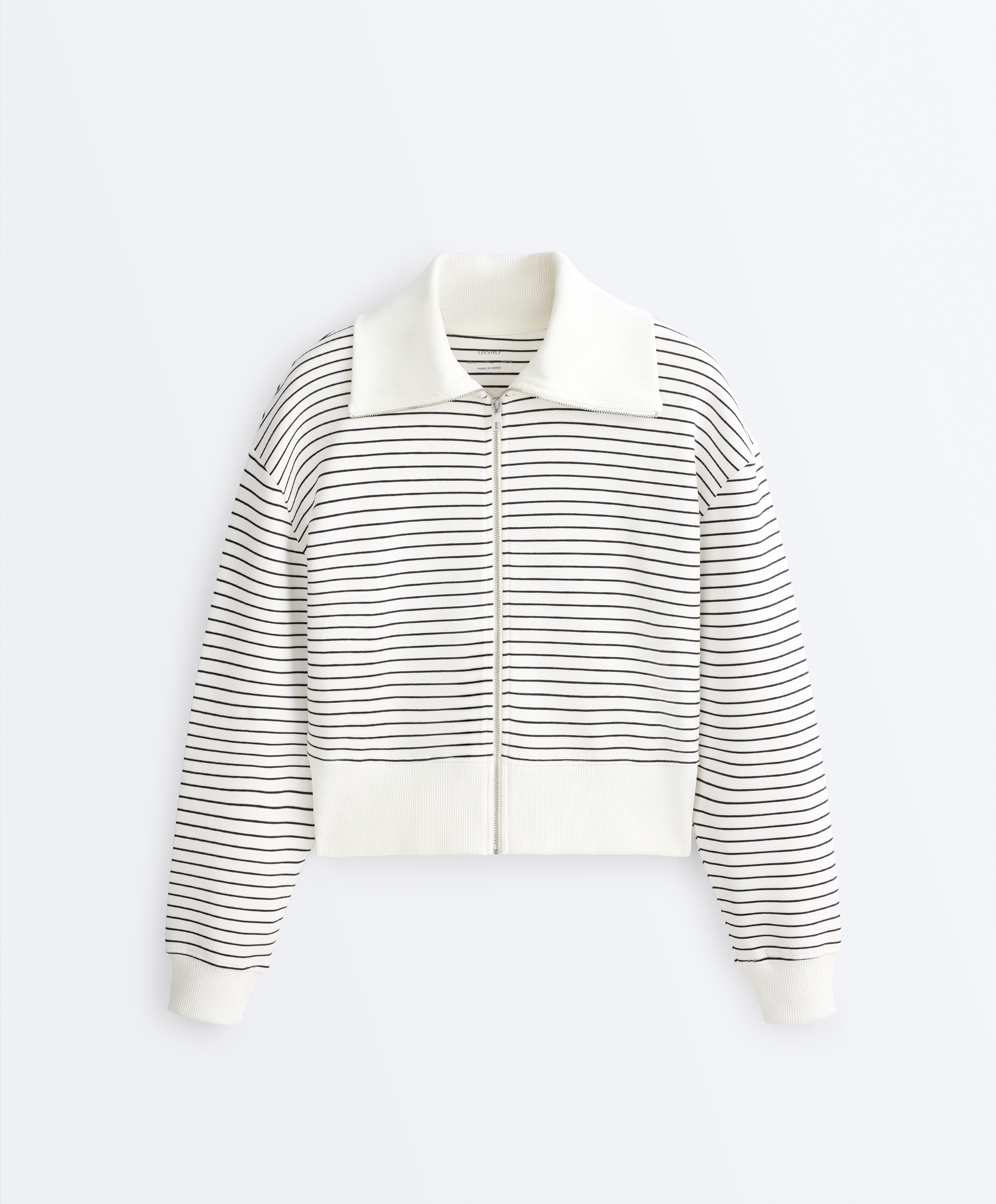Veste à rayures col rib avec coton