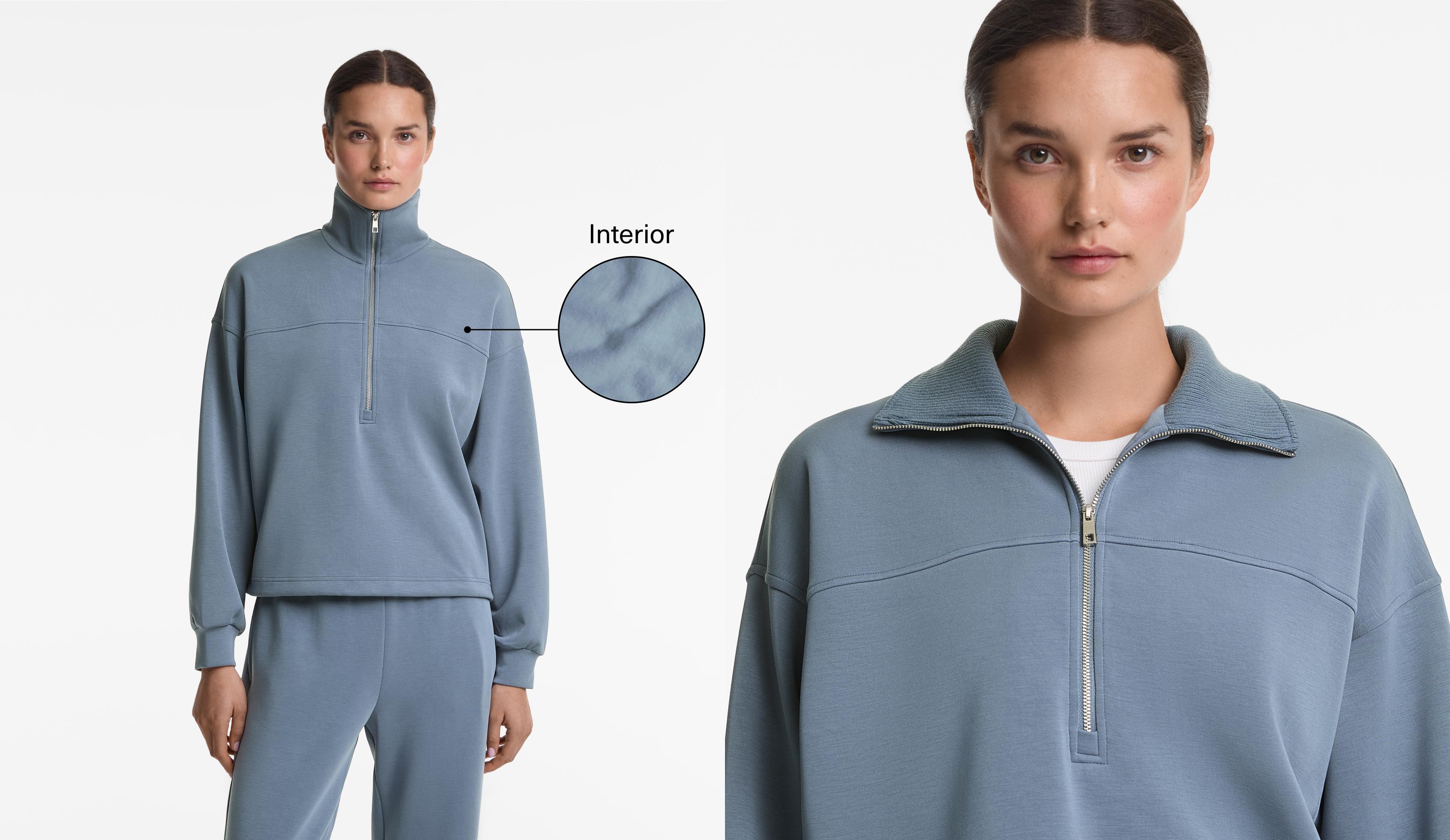 Sweat avec fermeture zip sur la poitrine à l’avant contenant du modal brushed