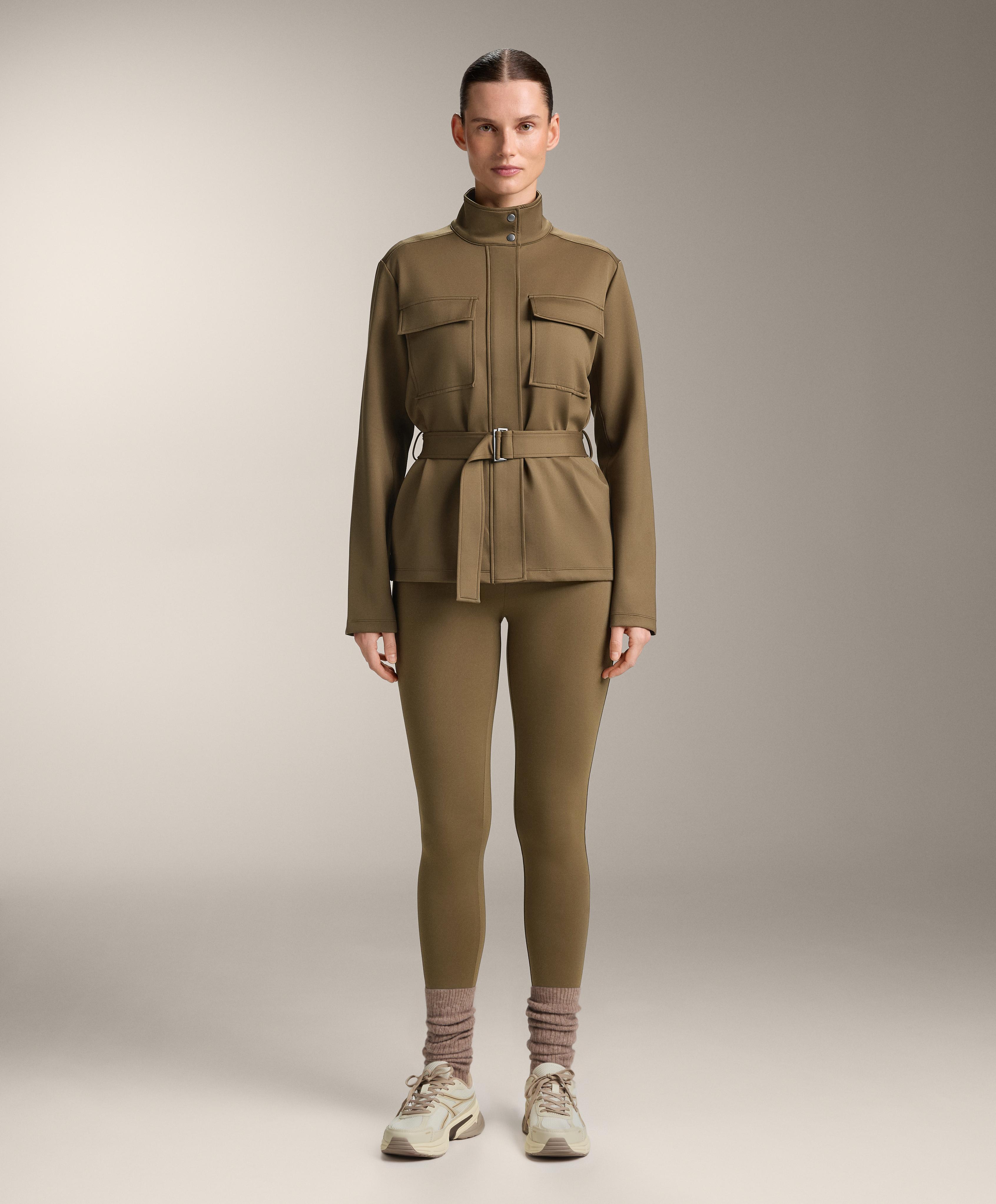 Neoprene-effect jacket with belt — OLIVE GREEN