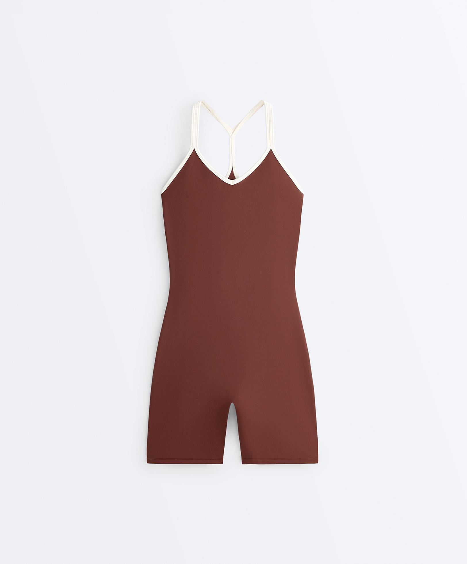 Comfortlux short jumpsuit with contrast double straps — TERRACOTTA