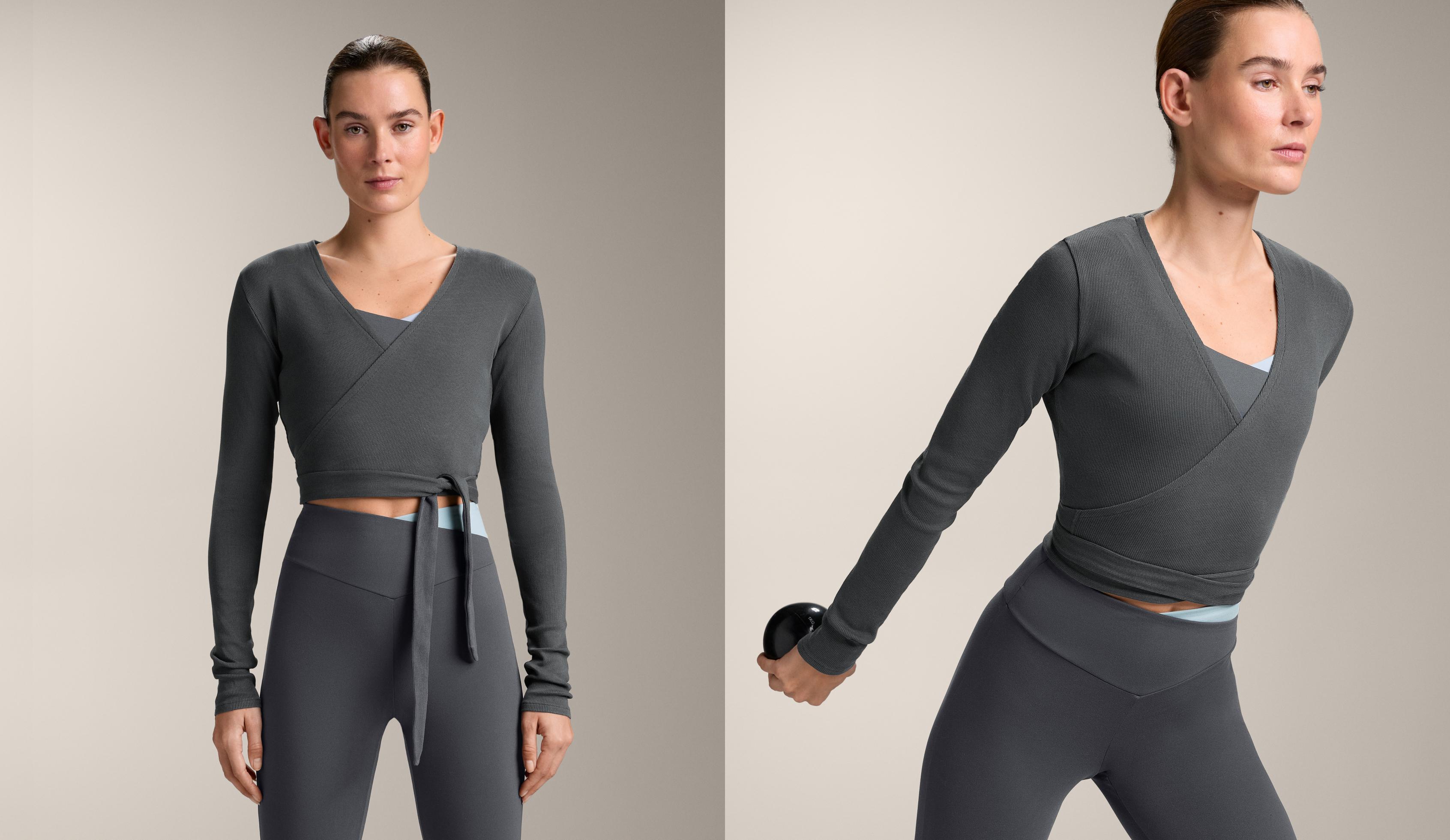 Rib cotton blend wrap T-shirt — ASPHALT