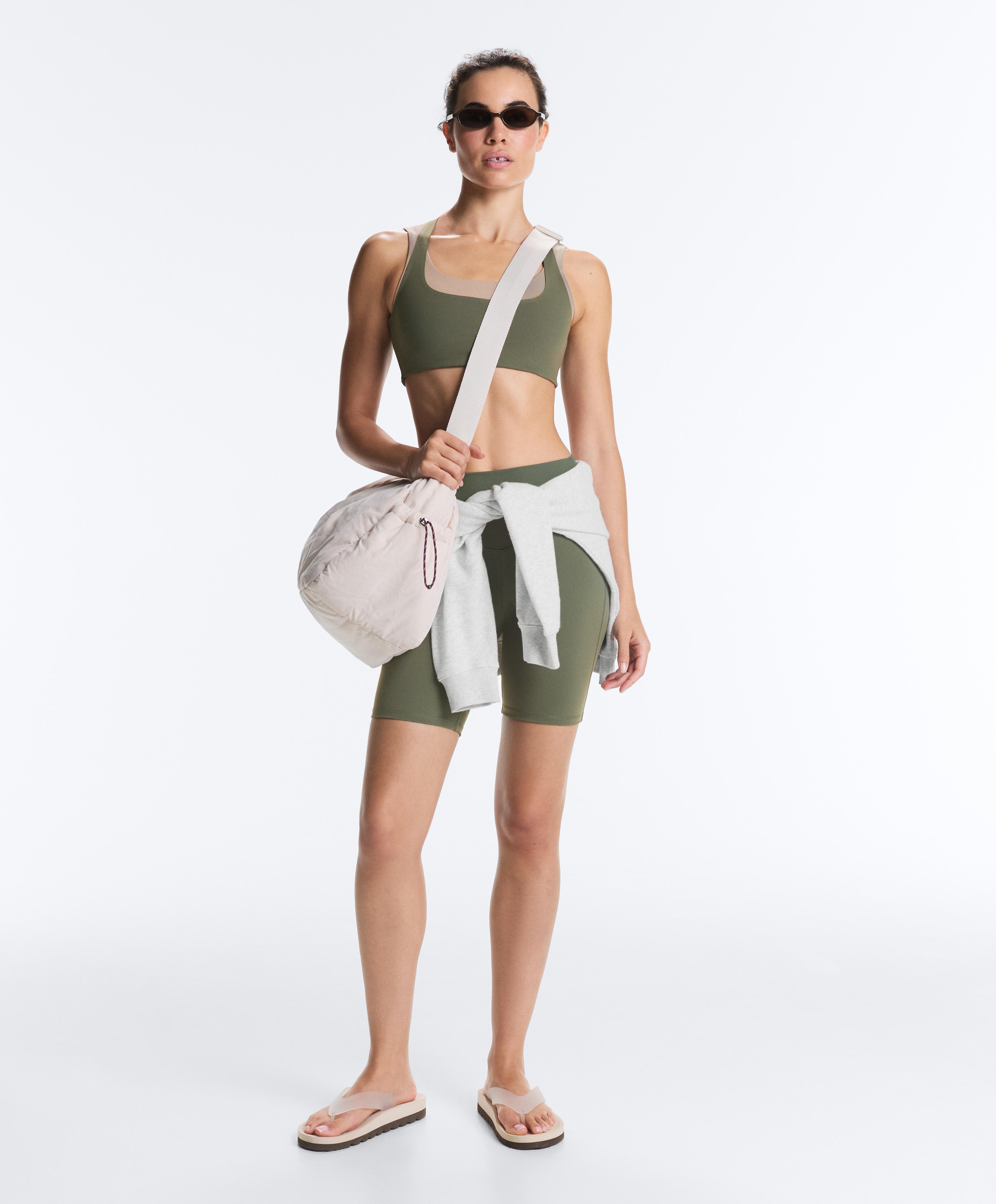 Evermove medium-support double-layer sports bra — KHAKI