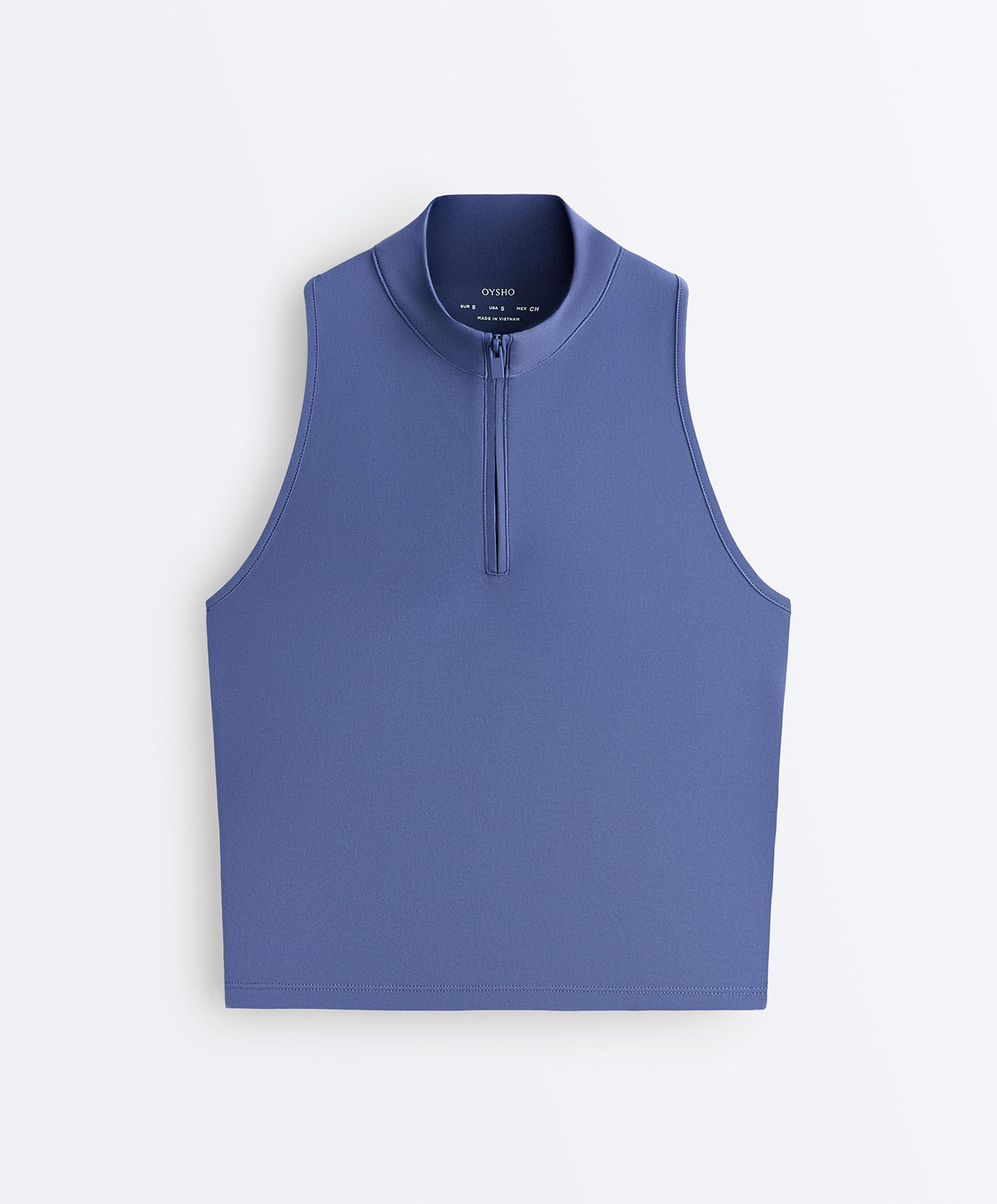 Half-zip sleeveless top — MID-WASHED BLUE