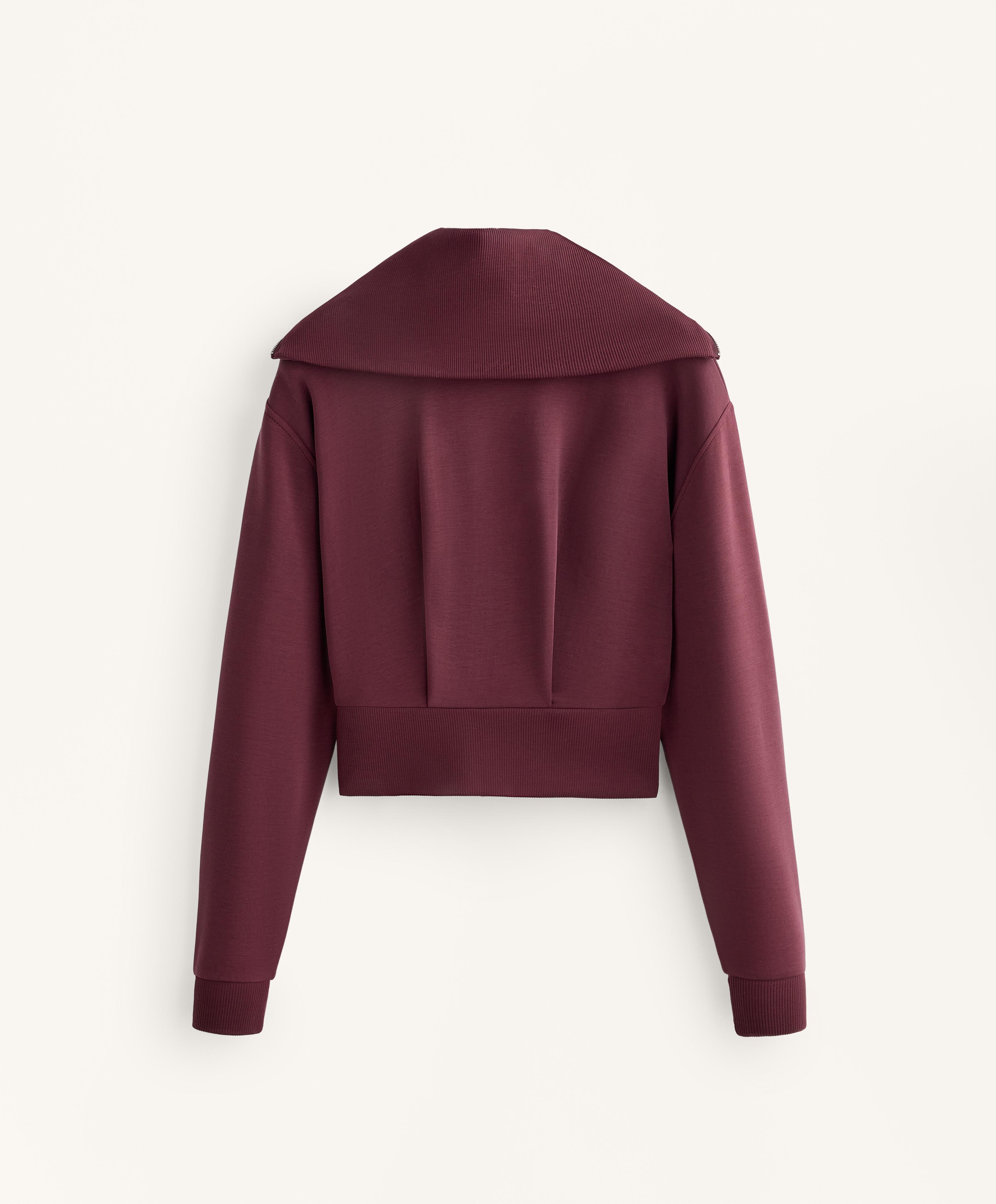 Fitted waist knit collar jacket with modal — MAROON
