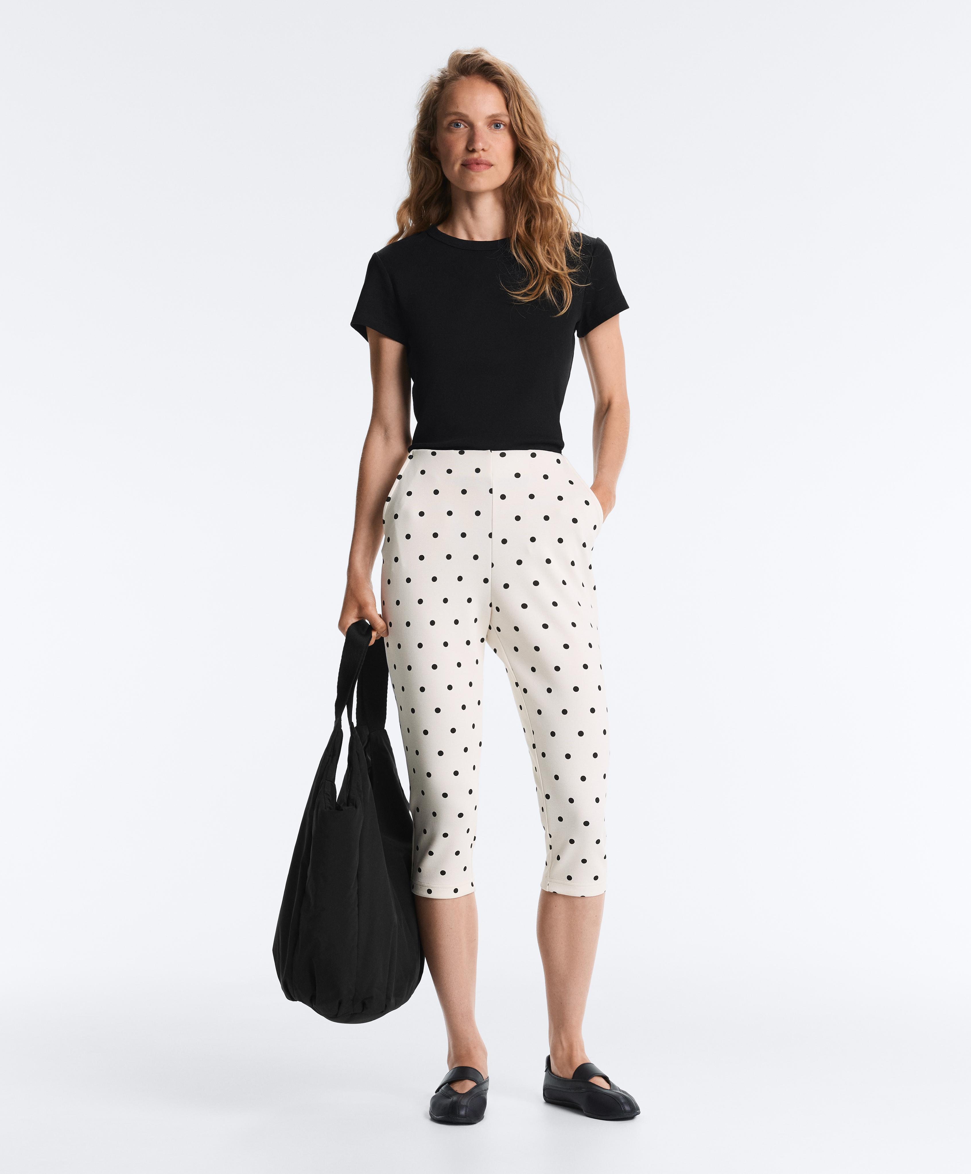 Polka dot piqué capri trousers with cotton — PALE ECRU