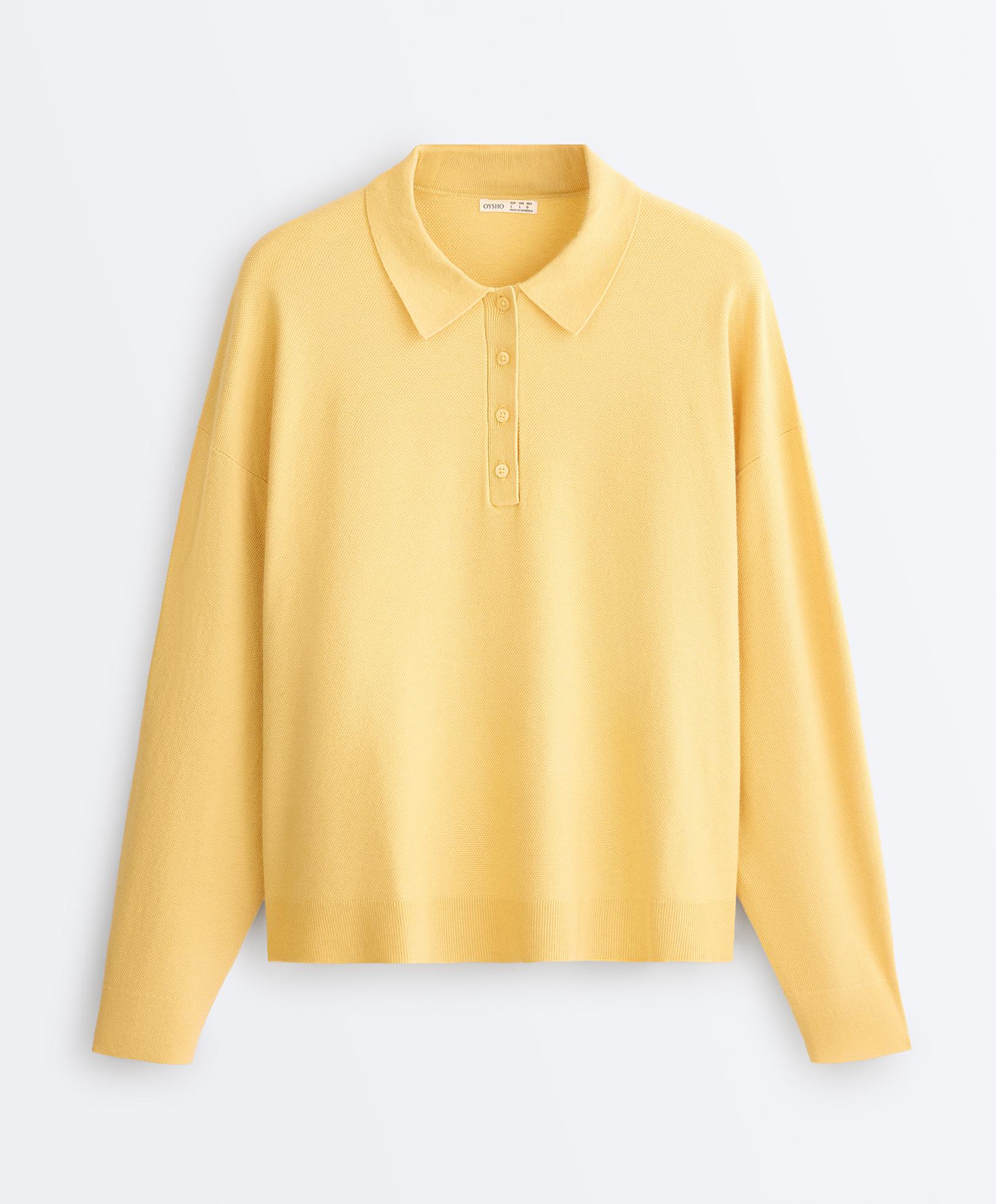 Button-up knit polo shirt — MID-YELLOW