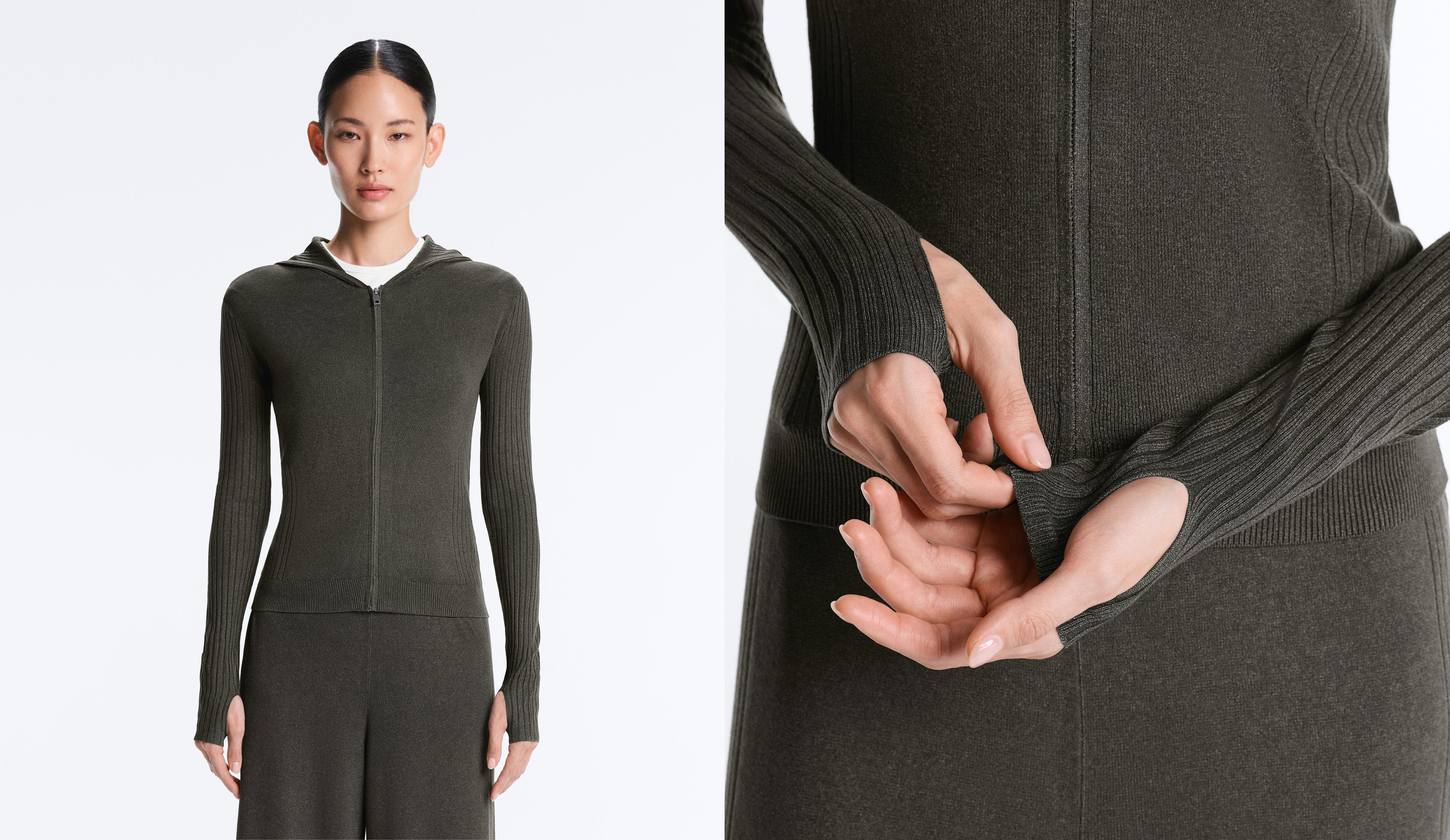 Slim Fit knit jacket with hood — GREEN