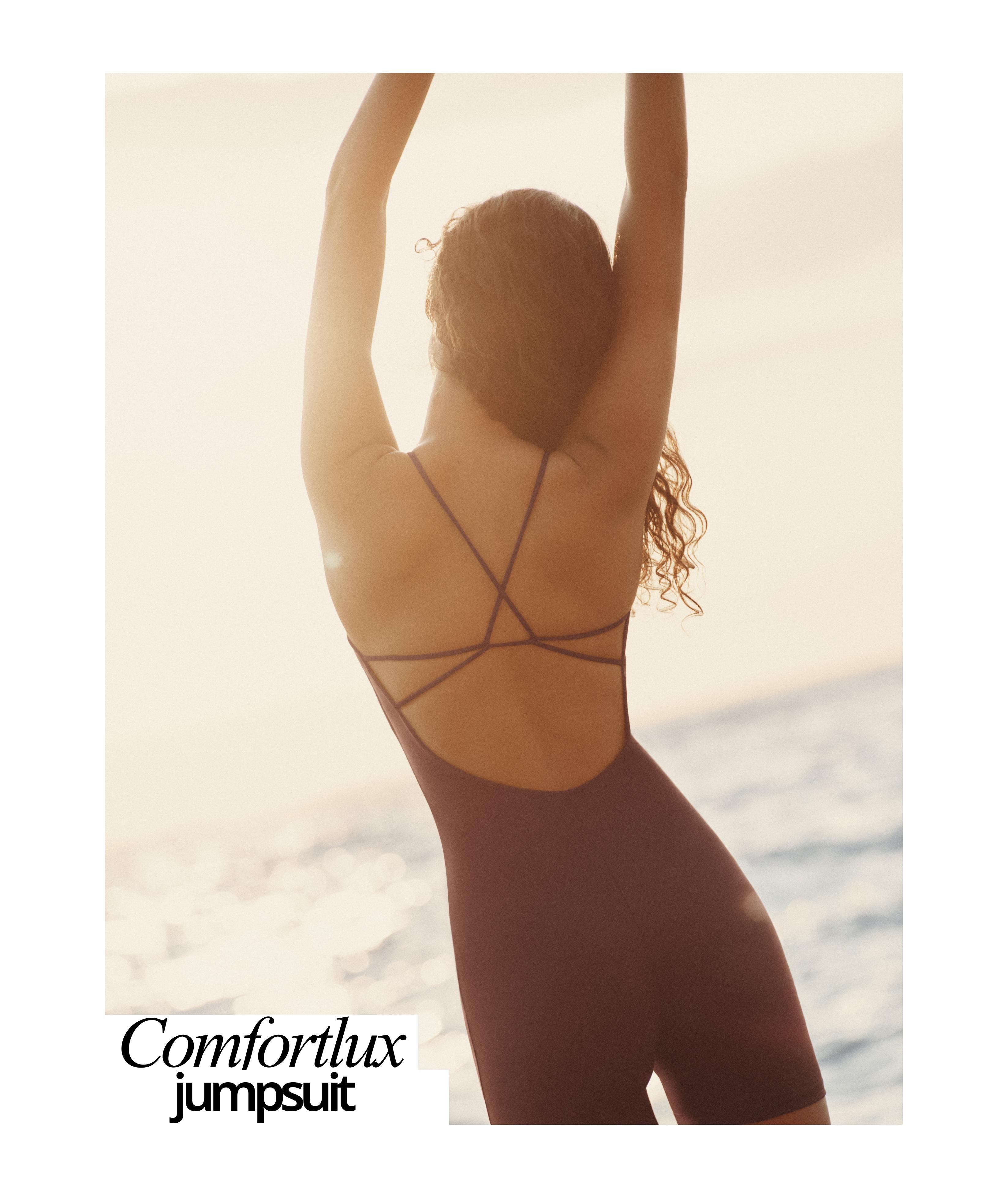 Comfortlux strappy back short jumpsuit — CHOCOLATE