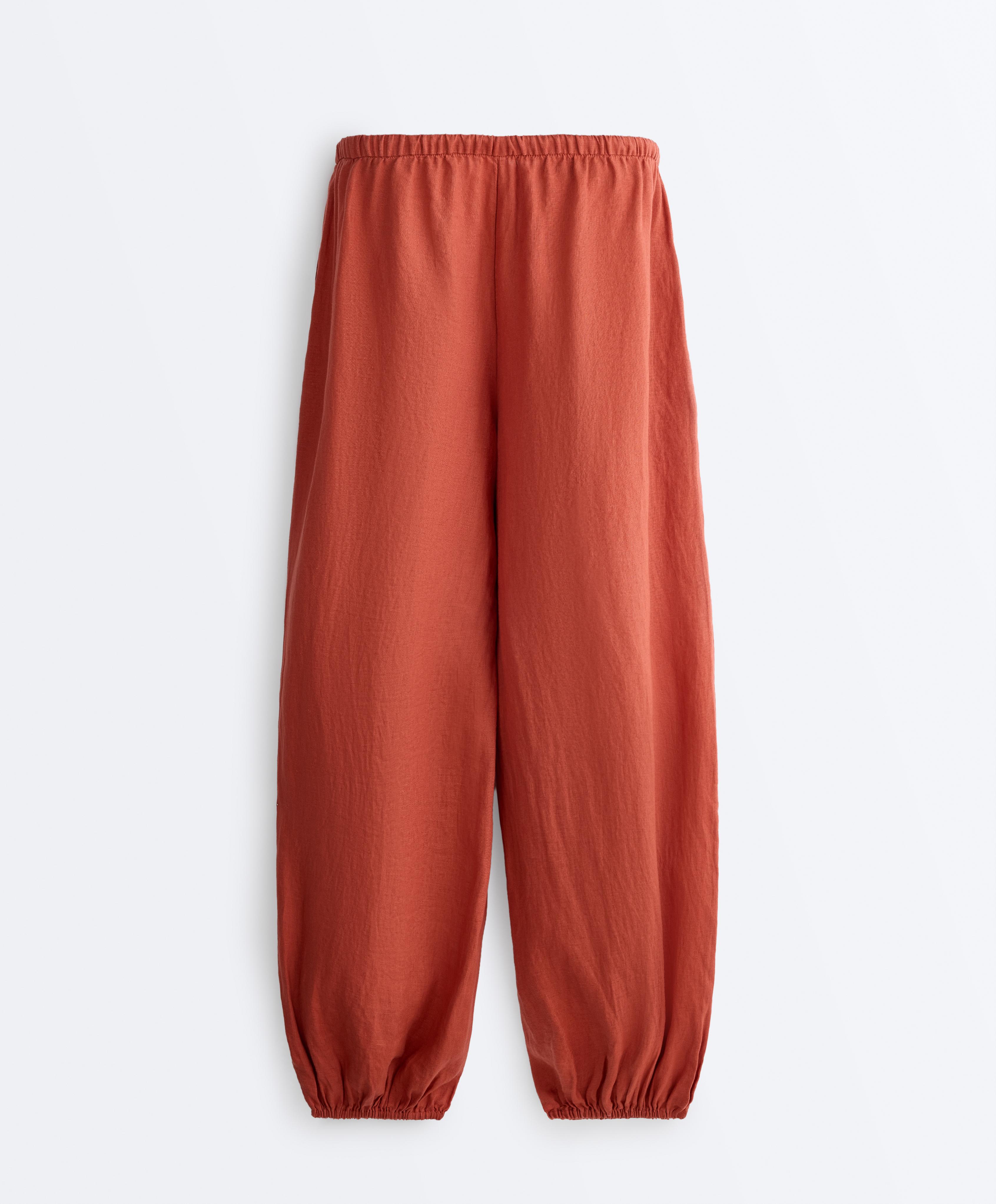 100% linen cargo bloomer trousers — BURNT ORANGE