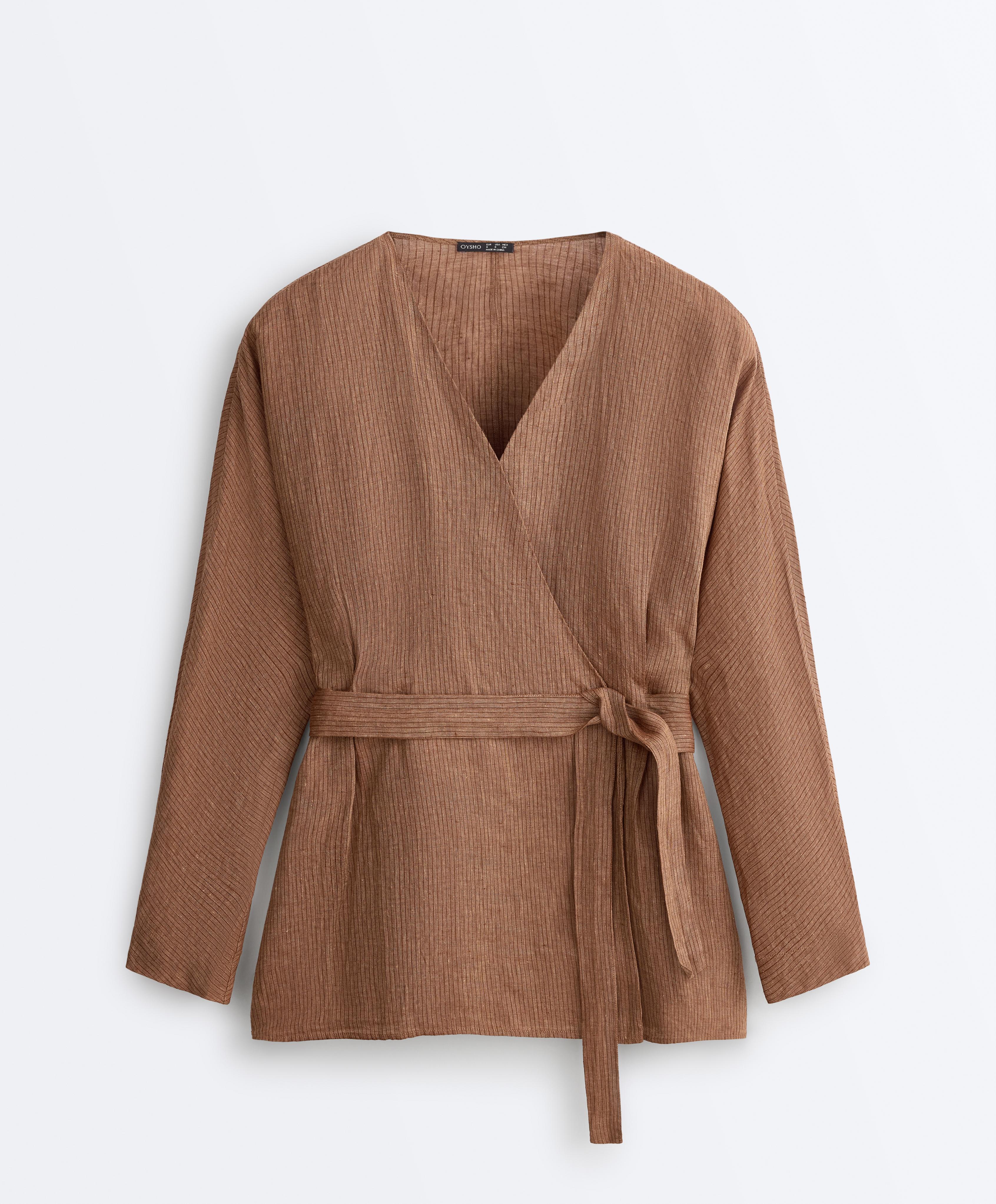 Striped 100% linen kimono shirt — TAN MELANGE