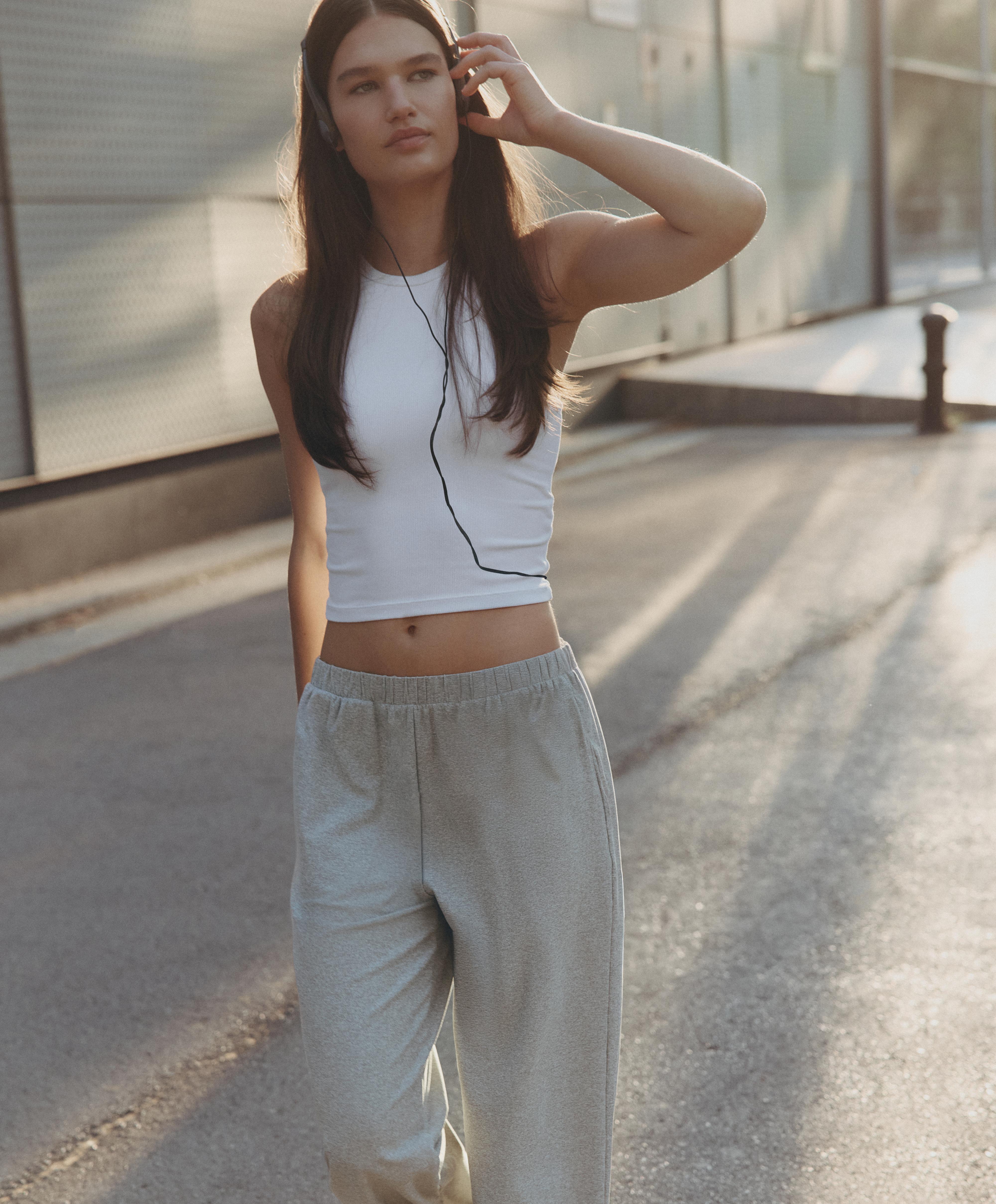 Rib modal blend long tank top — WHITE