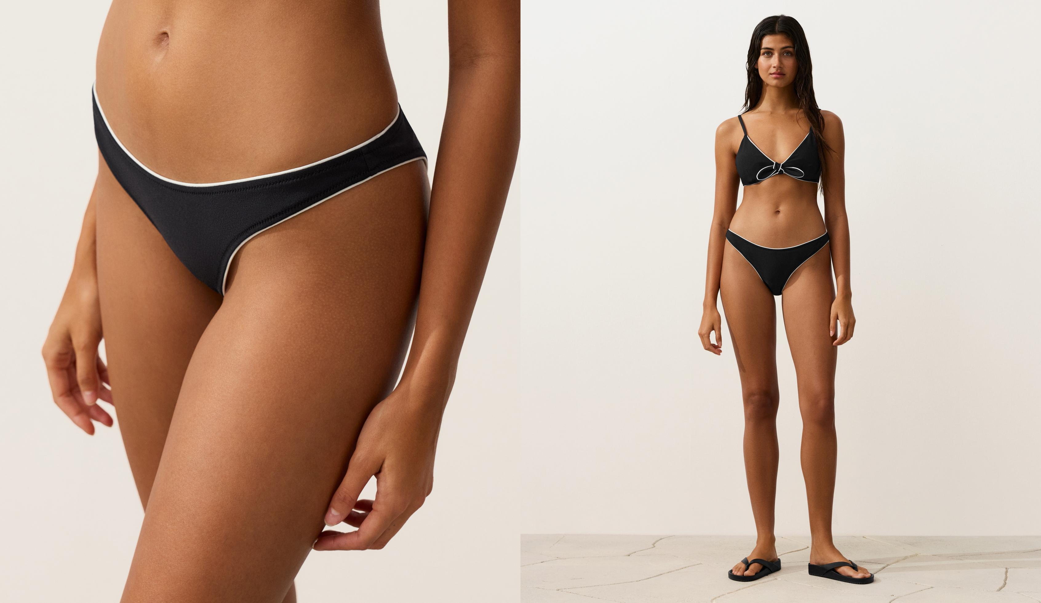 U-cut piping medium-coverage bikini briefs — BLACK