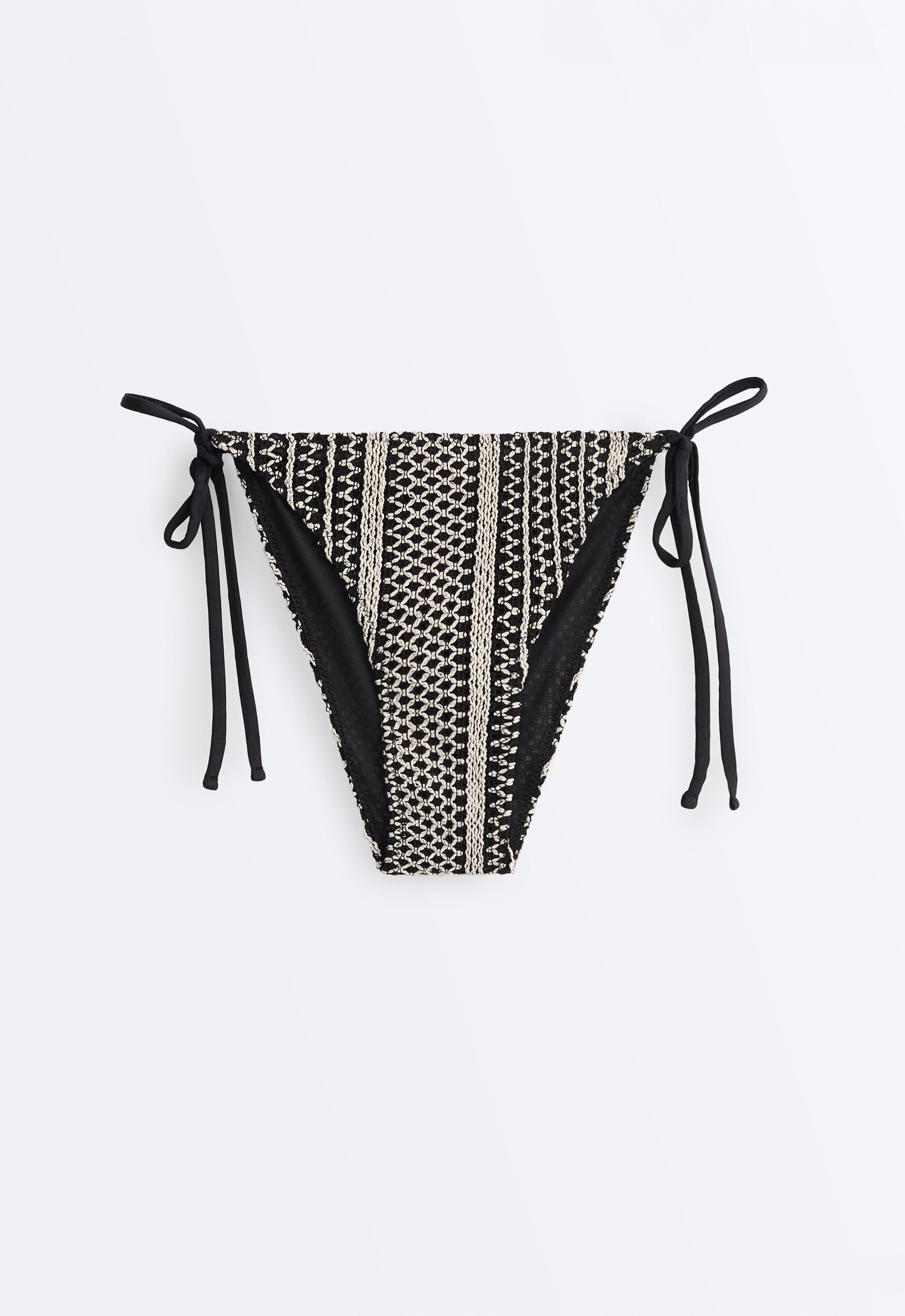 Medium-coverage crochet tie bikini briefs — BLACK