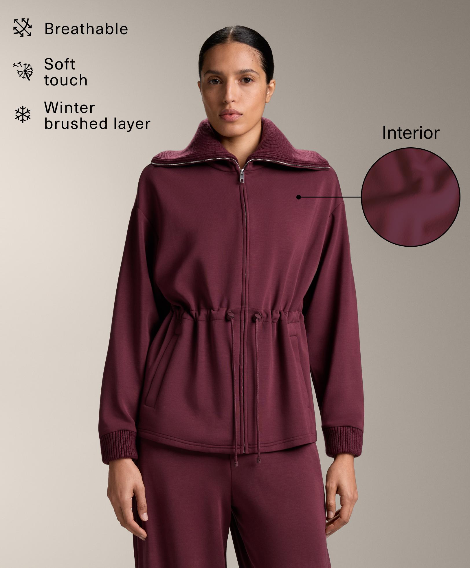 Veste à taille ajustable et col en maille avec modal brossé Veste à taille ajustable et col en maille avec modal brossé