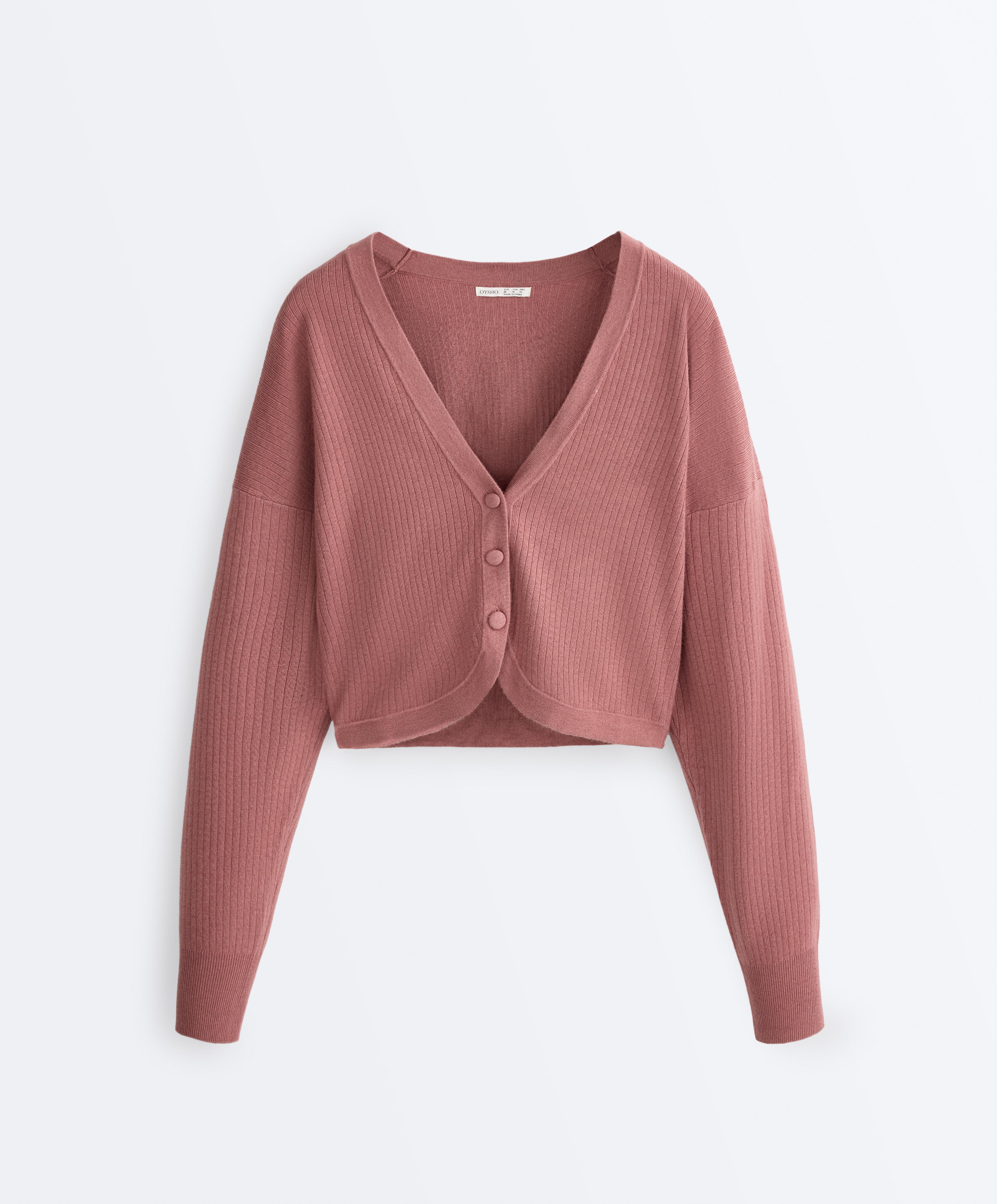 Rib knit cardigan — PALE PINK