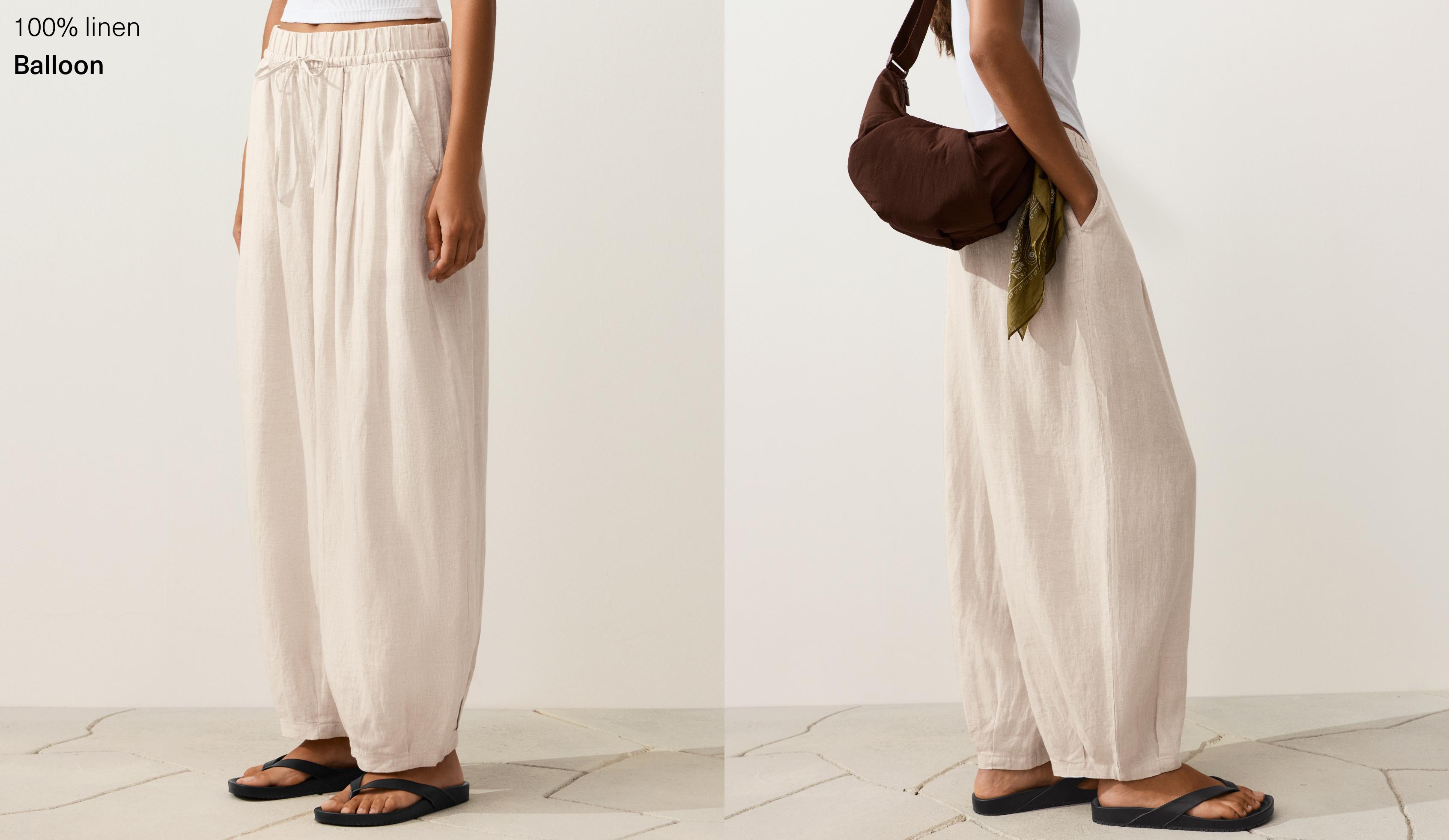 100% linen balloon trousers — SAND MELANGE