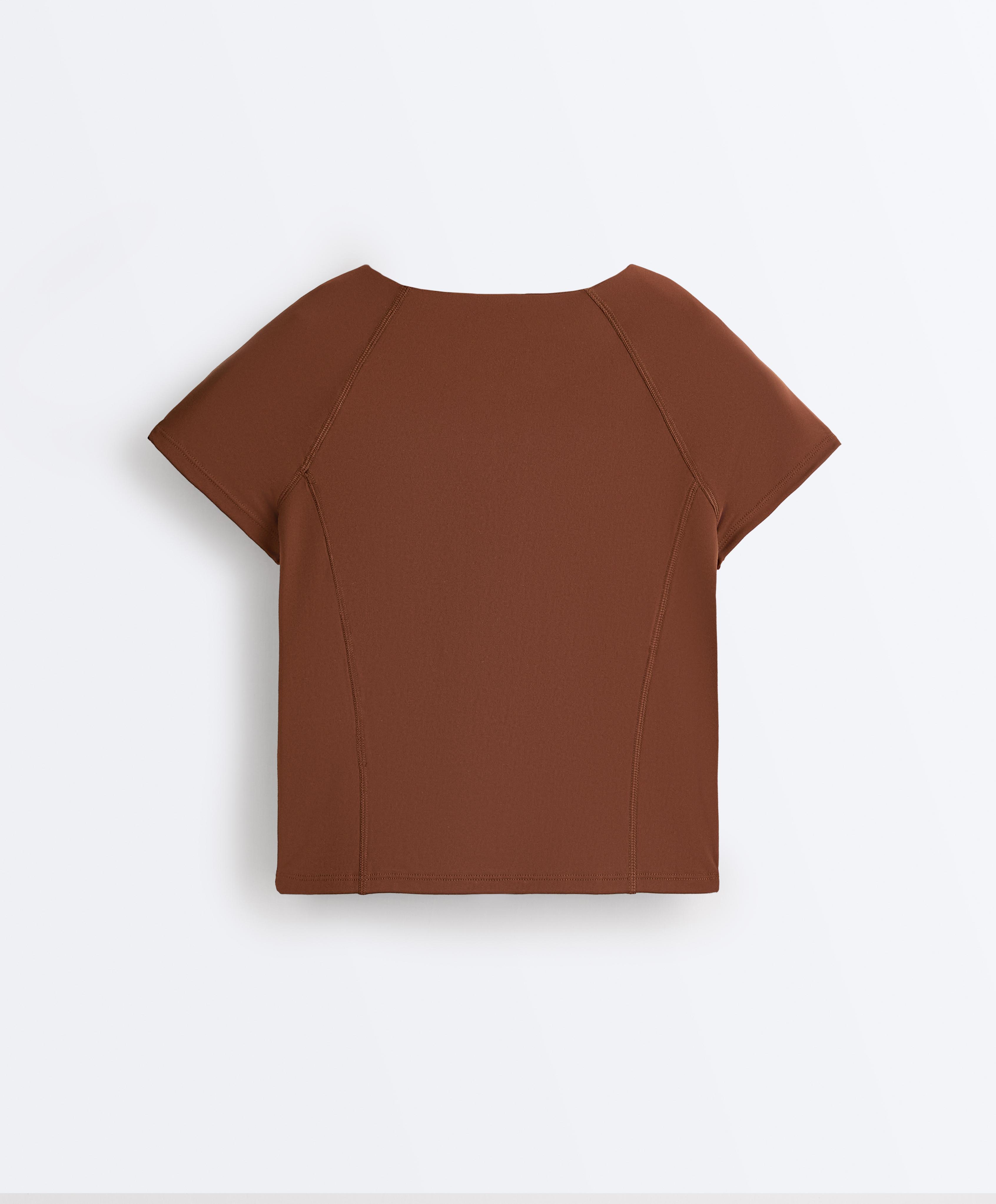 Short-sleeved zip T-shirt — COFFEE