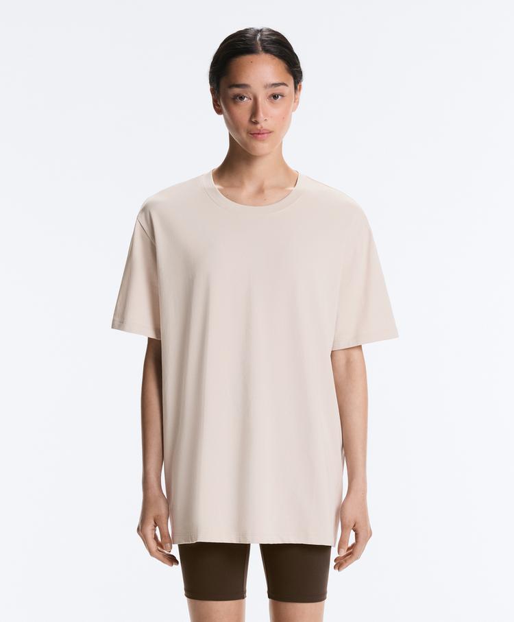 Oversize cotton blend short-sleeved T-shirt — SAND