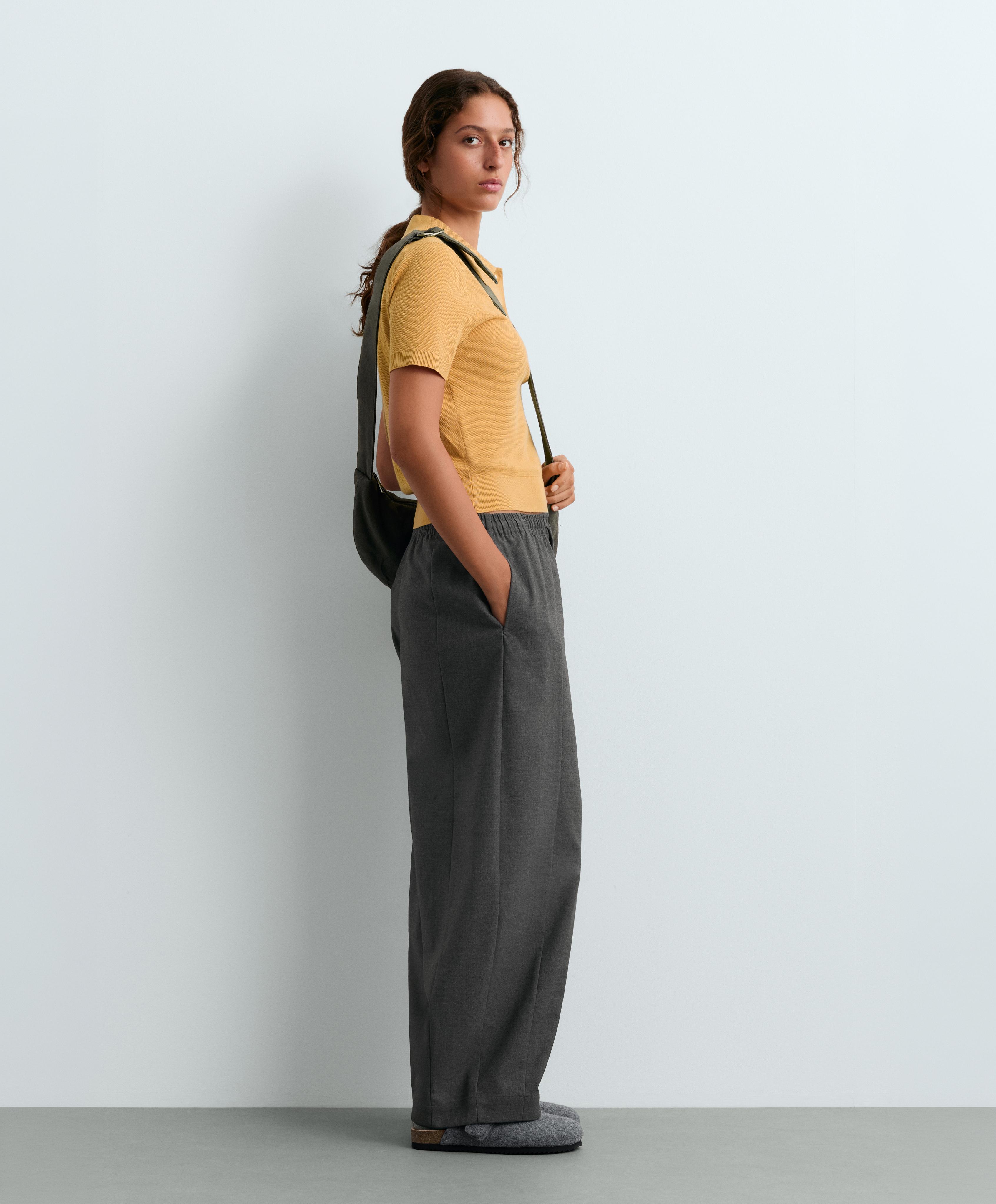 Short-sleeved button knit polo shirt — OCHRE