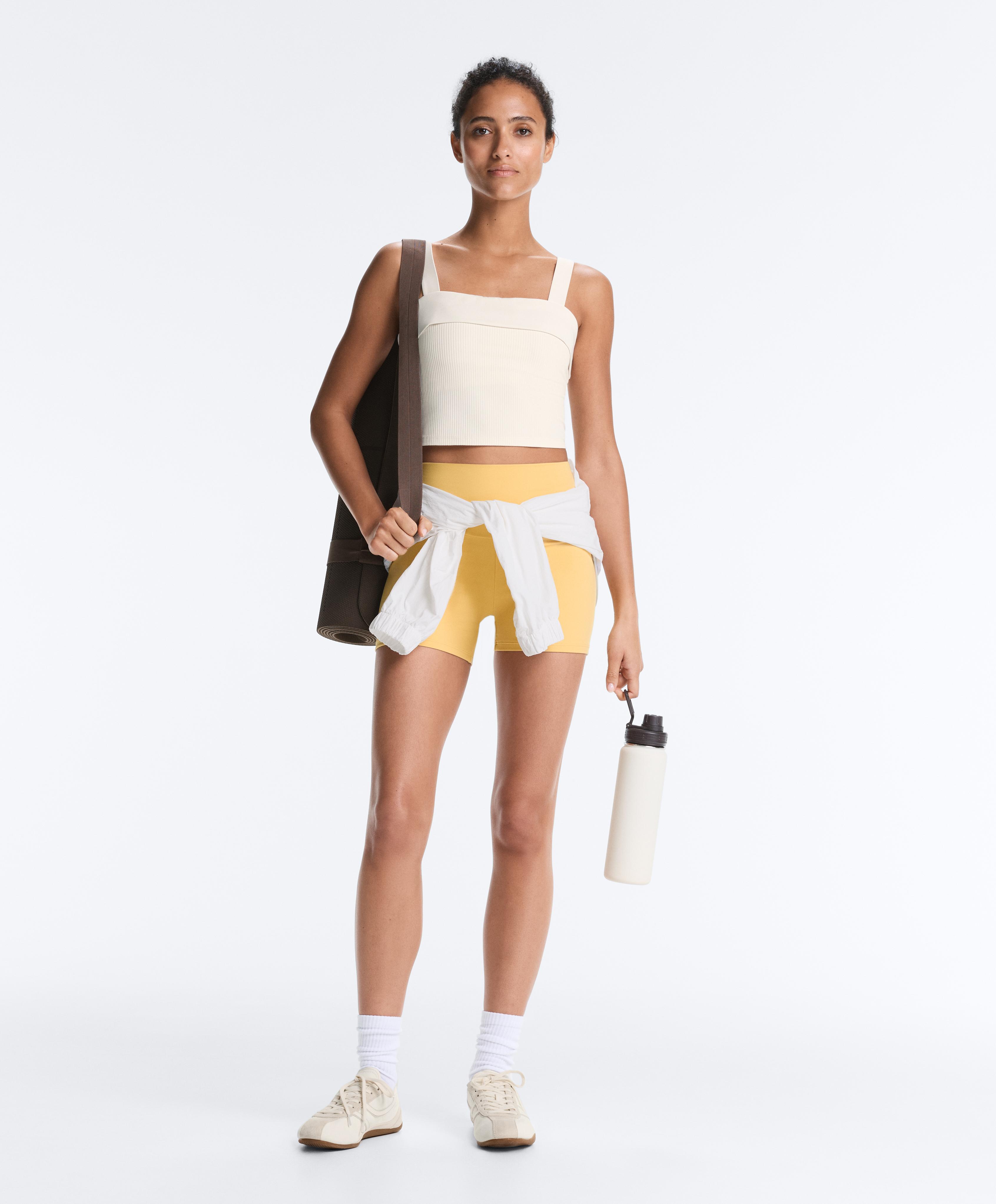 Comfortlux rib turn-up tank top — PALE ECRU