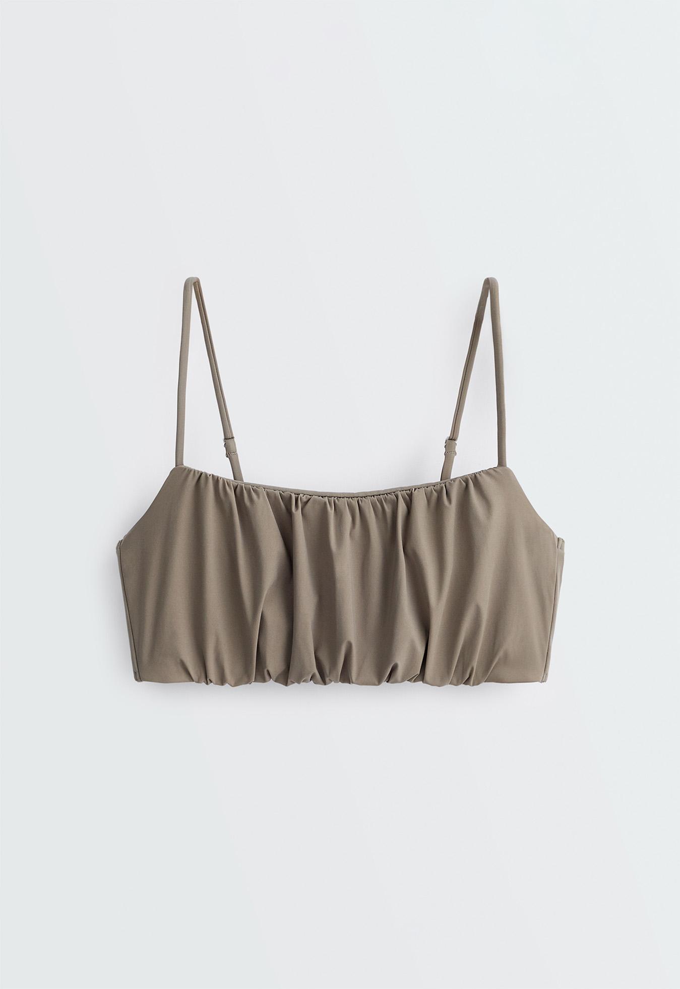 Light Touch ruched low-support bra — KHAKI-GREY