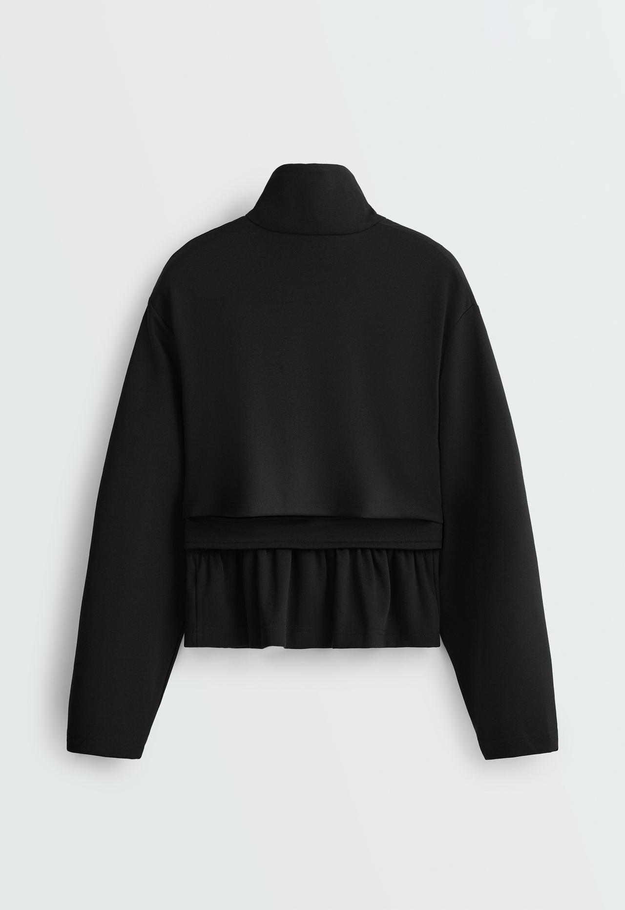 Short piqué jacket with belt and modal — BLACK