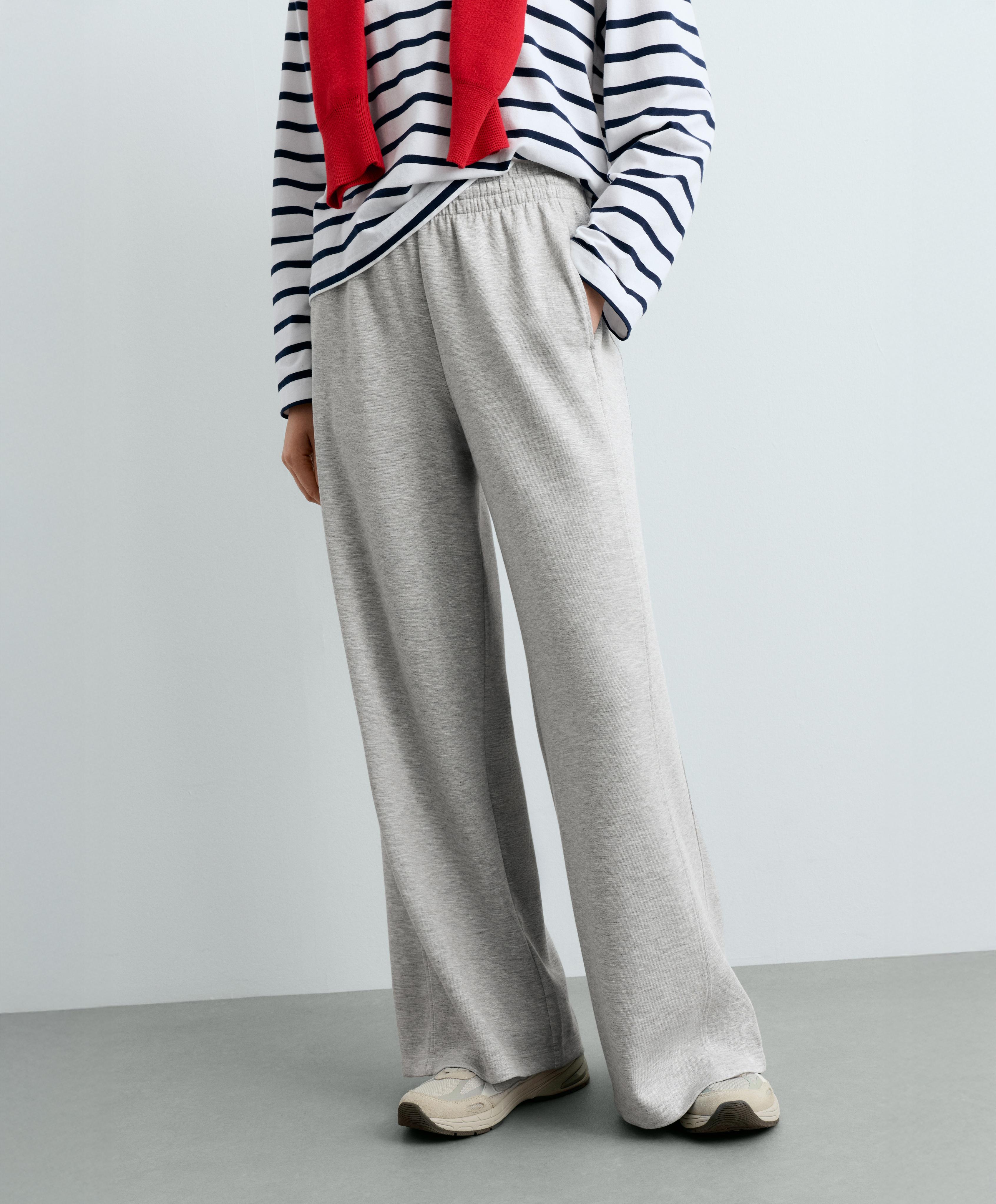 Melange piqué straight-leg trousers — GREY MELANGE