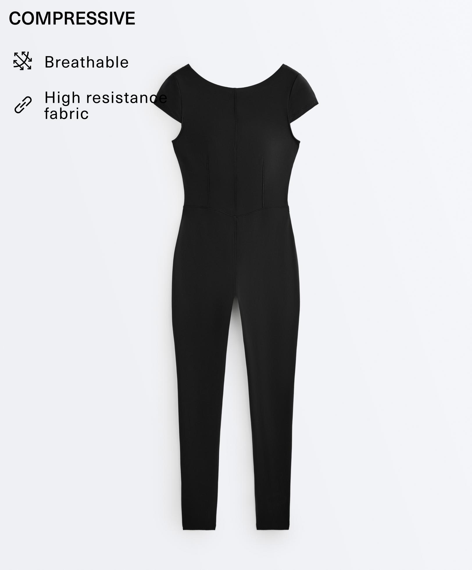 Long Compressive short sleeve jumpsuit — BLACK
