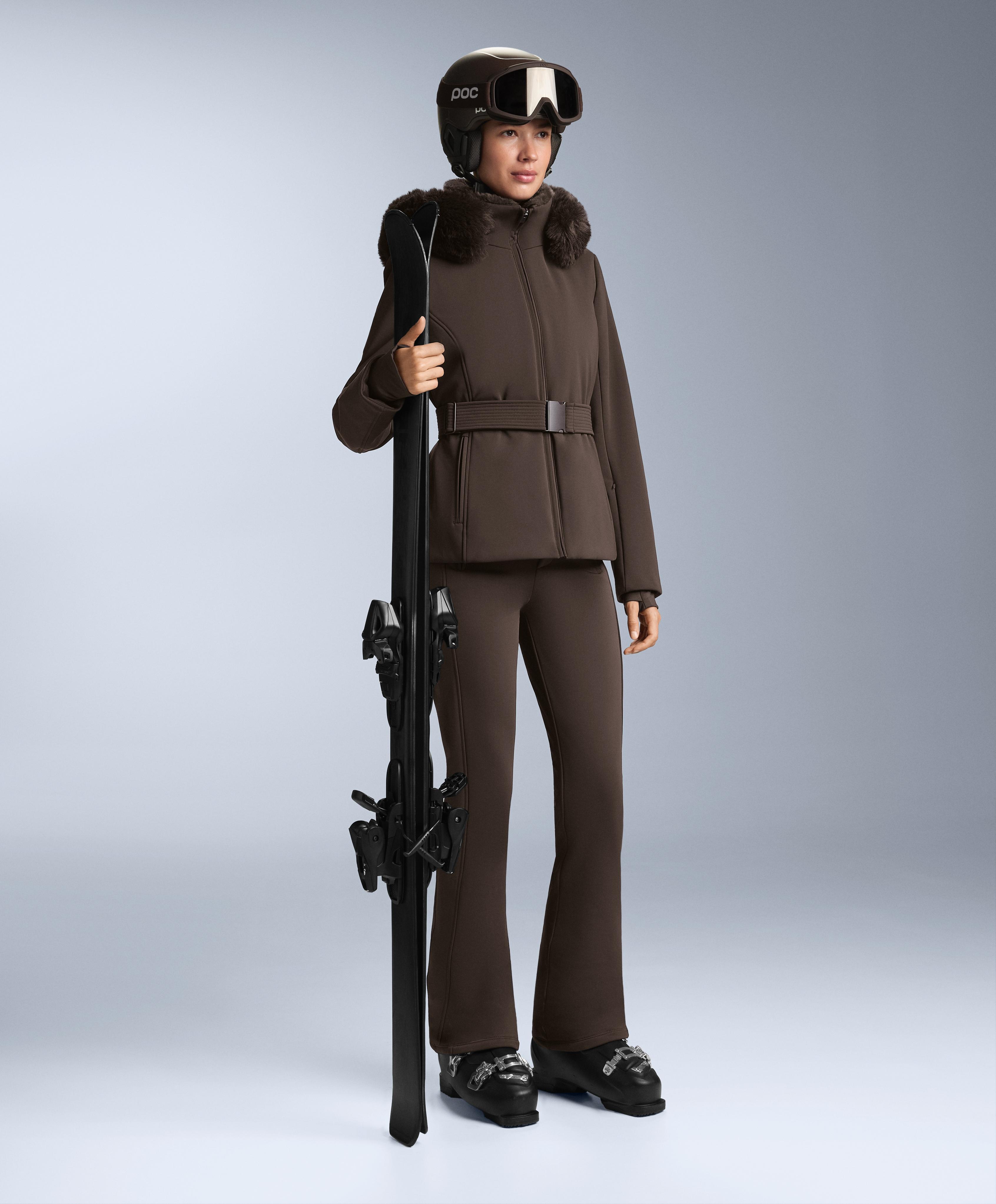 Water-resistant full length flare stretch SKI trousers — DARK BROWN