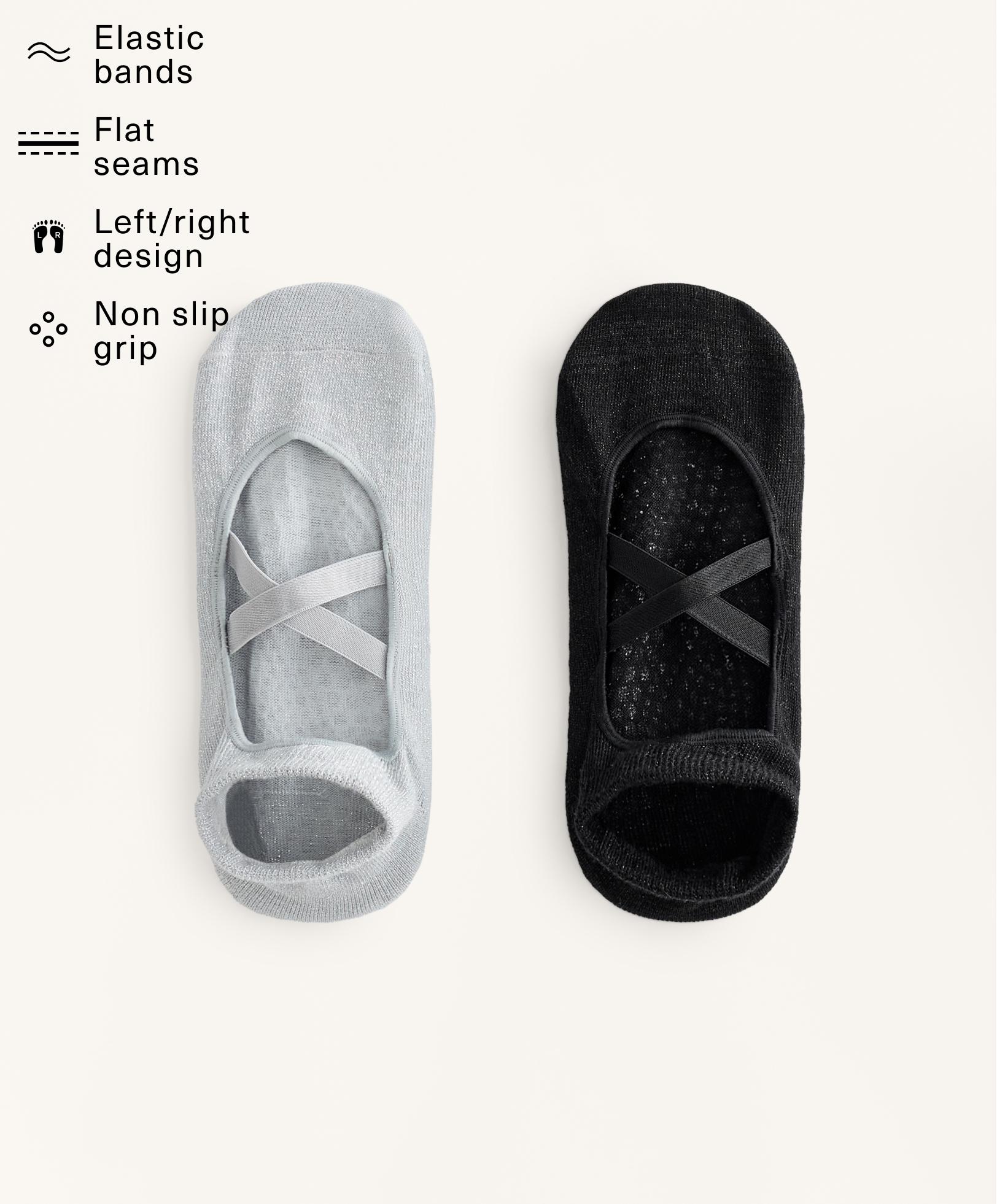 2 pairs of cotton blend yoga and Pilates socks with crossover straps 2 pairs of cotton blend yoga and Pilates socks with crossover straps