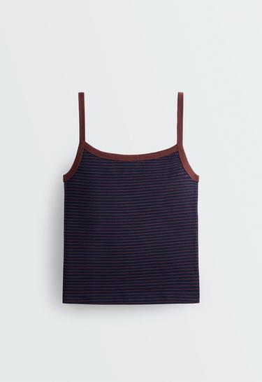 Striped cotton-blend rib vest top — TERRACOTTA 5