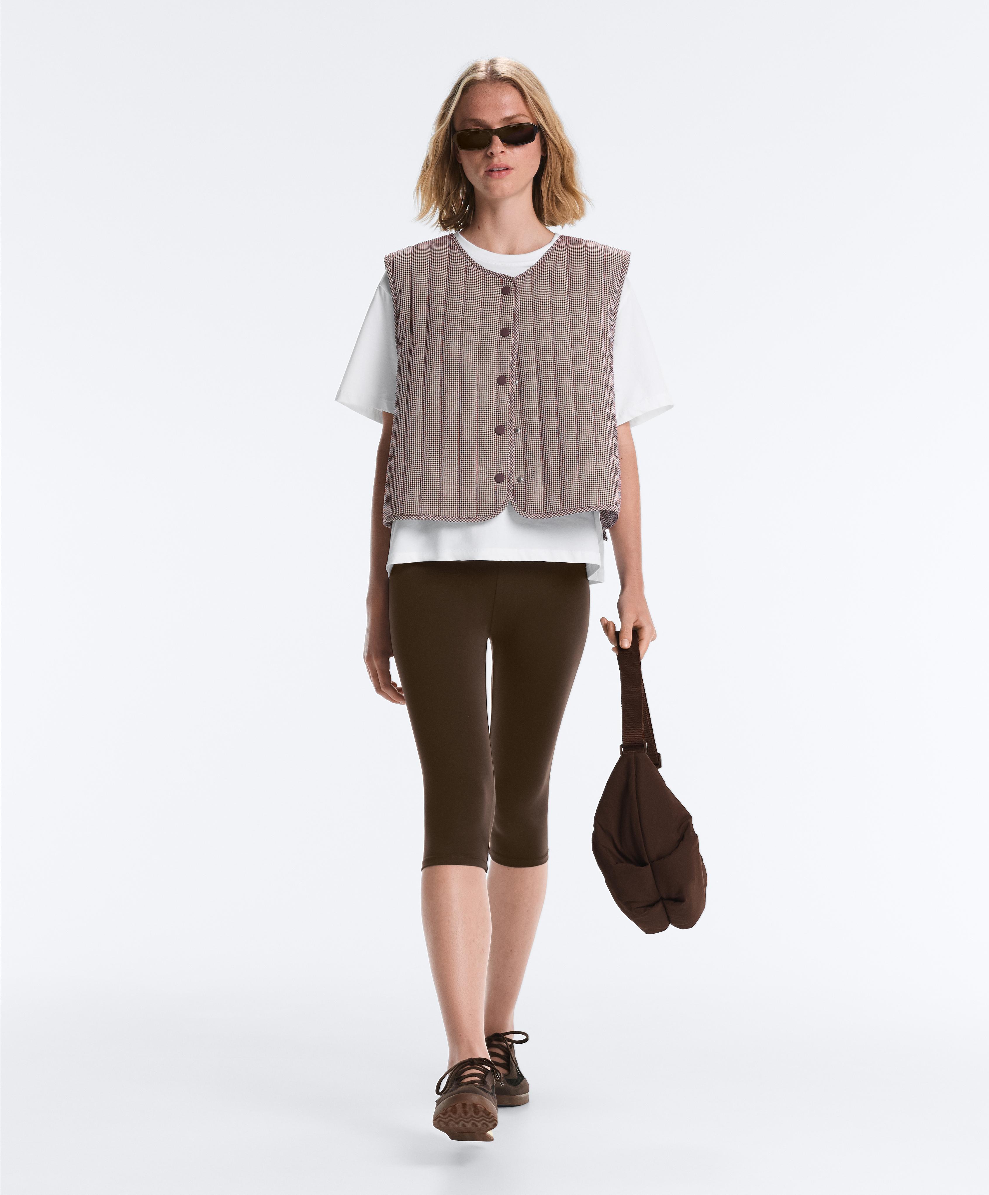 Gingham quilted gilet — MID-BROWN
