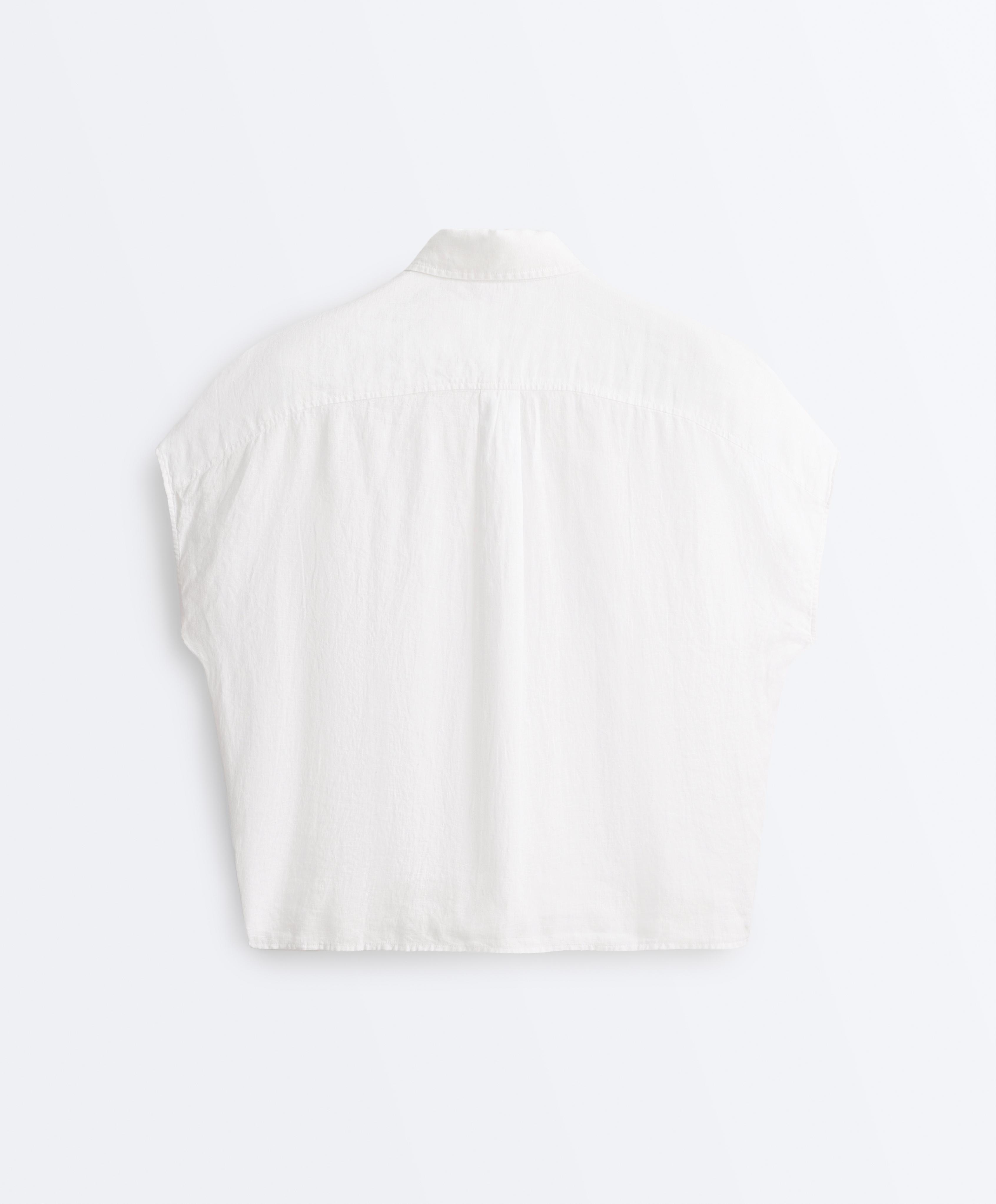 100% linen collared shirt with pockets — WHITE