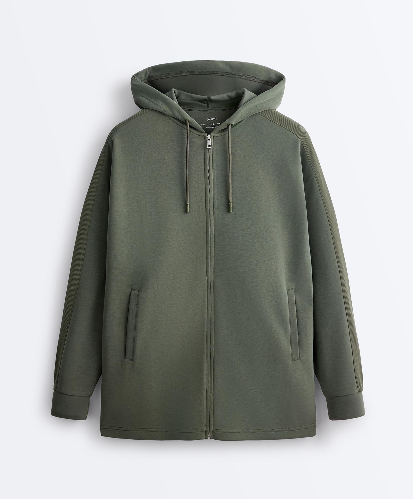 Long jacket with rib details and soft-touch modal — KHAKI