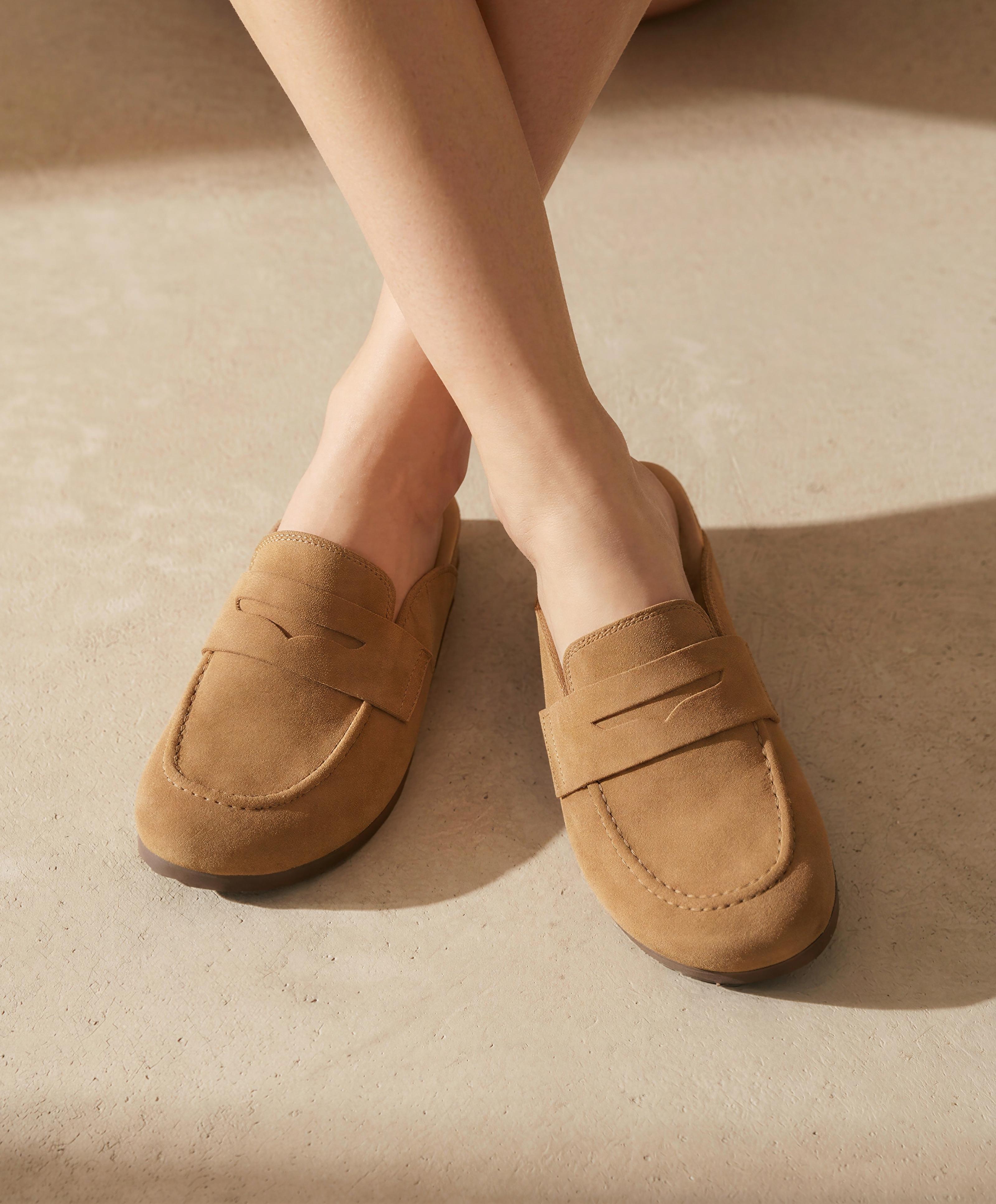 Split-leather mules — TOASTED BROWN