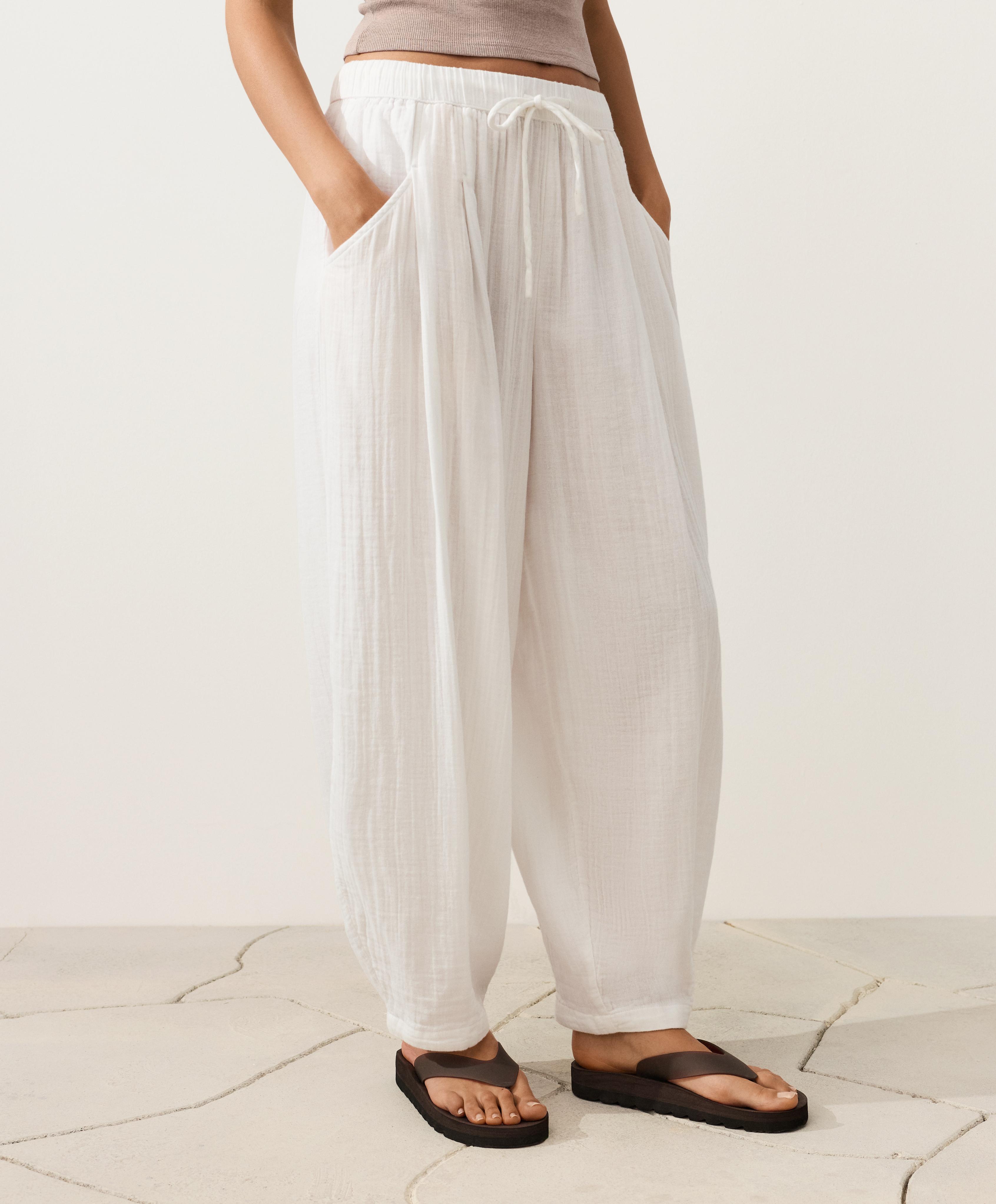 100% cotton gauze balloon trousers — WHITE 
