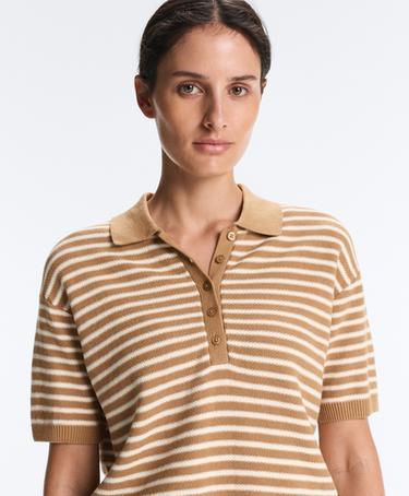 100% cotton striped knit polo shirt — PALE ECRU 3