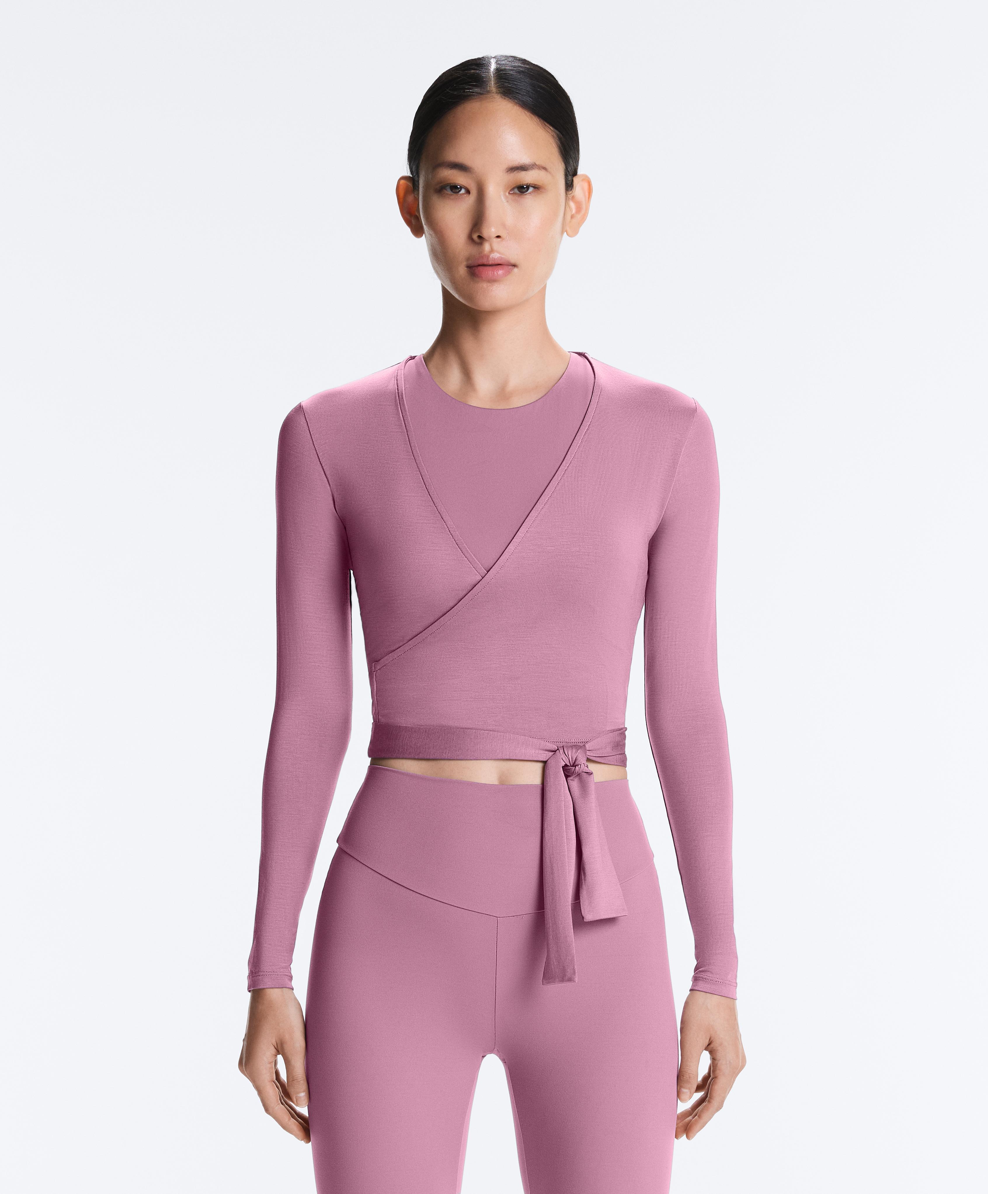 Lyocell blend wrap T-shirt — MAUVE PINK